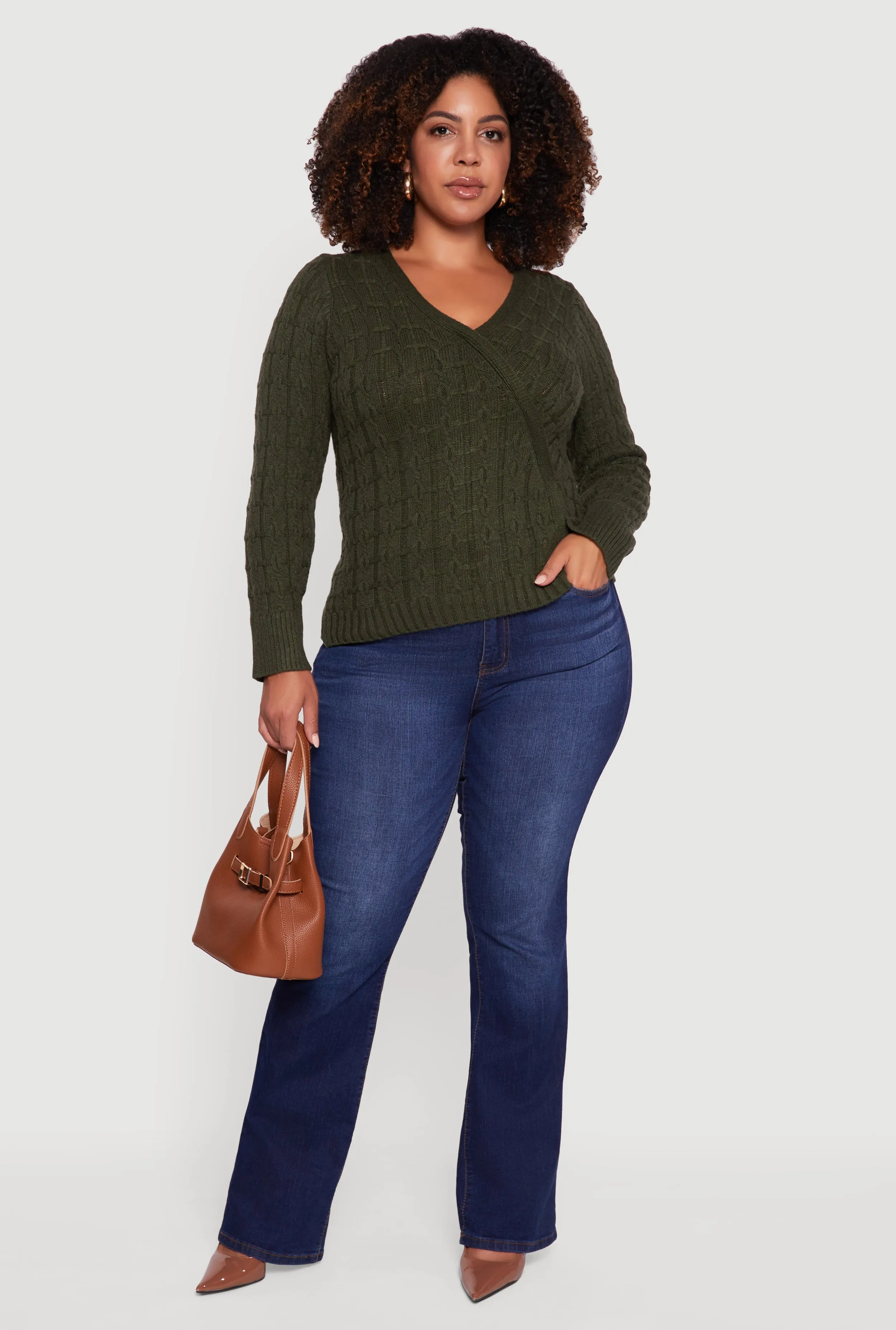 Plus Size Cable Knit Faux Wrap Sweater sold by Rainbow product image thumbnail 3