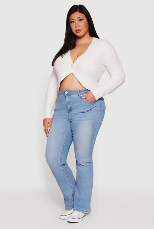 Plus Size One Button Long Sleeve Cropped Cardigan sold by Rainbow