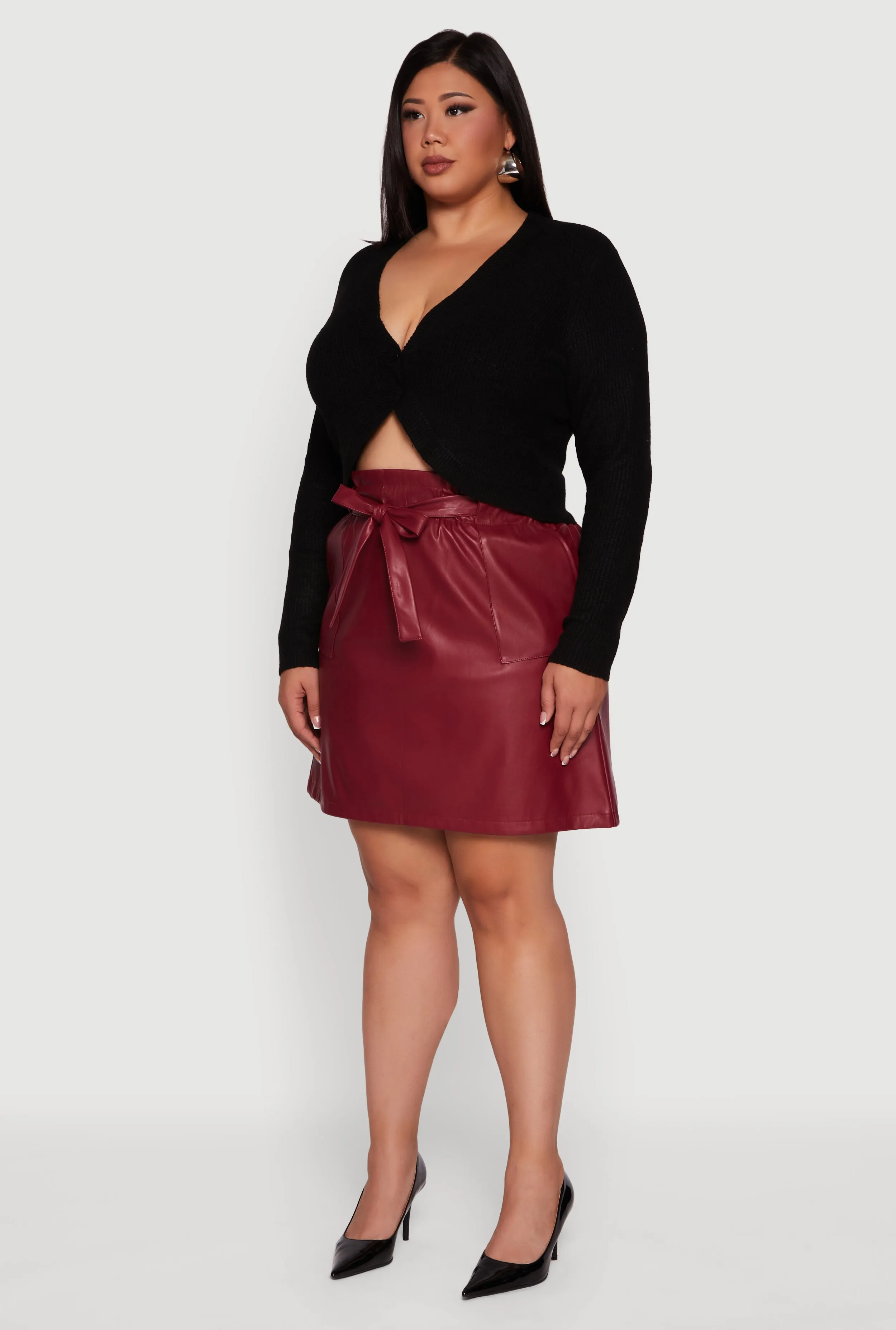 Plus Size One Button Long Sleeve Cropped Cardigan sold by Rainbow product image thumbnail 5