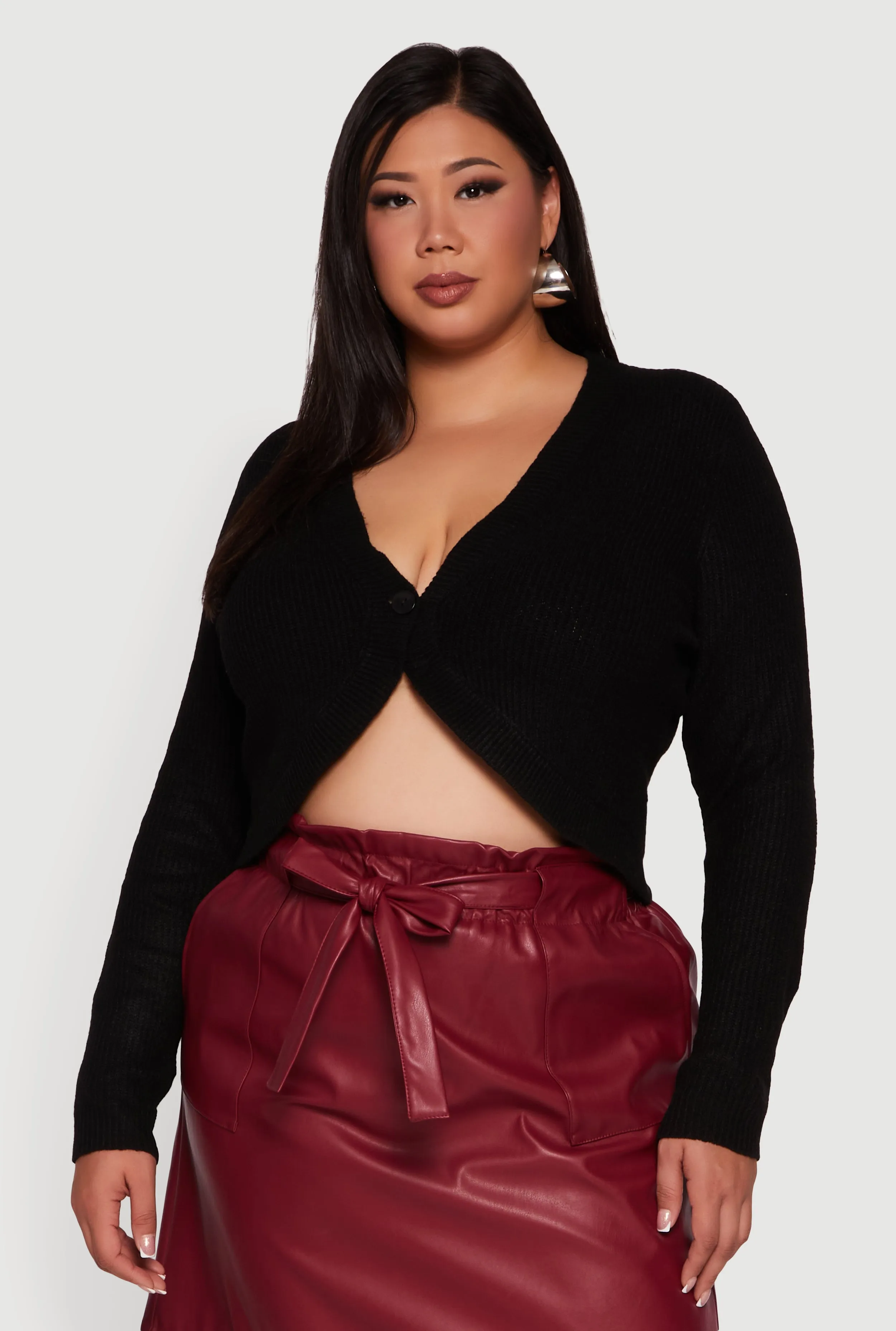 Plus Size One Button Long Sleeve Cropped Cardigan sold by Rainbow product image thumbnail 2