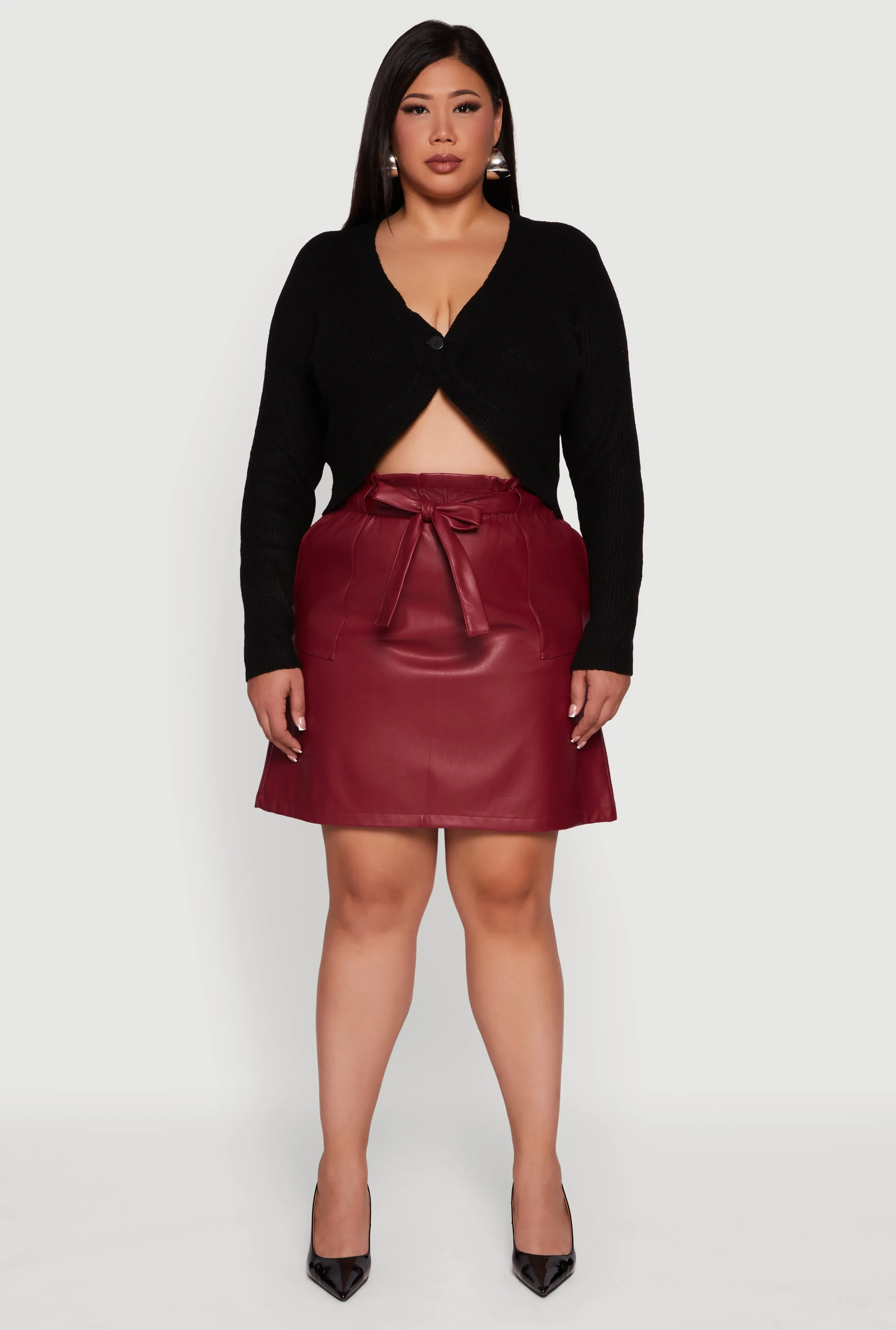 Plus Size One Button Long Sleeve Cropped Cardigan sold by Rainbow product image thumbnail 3