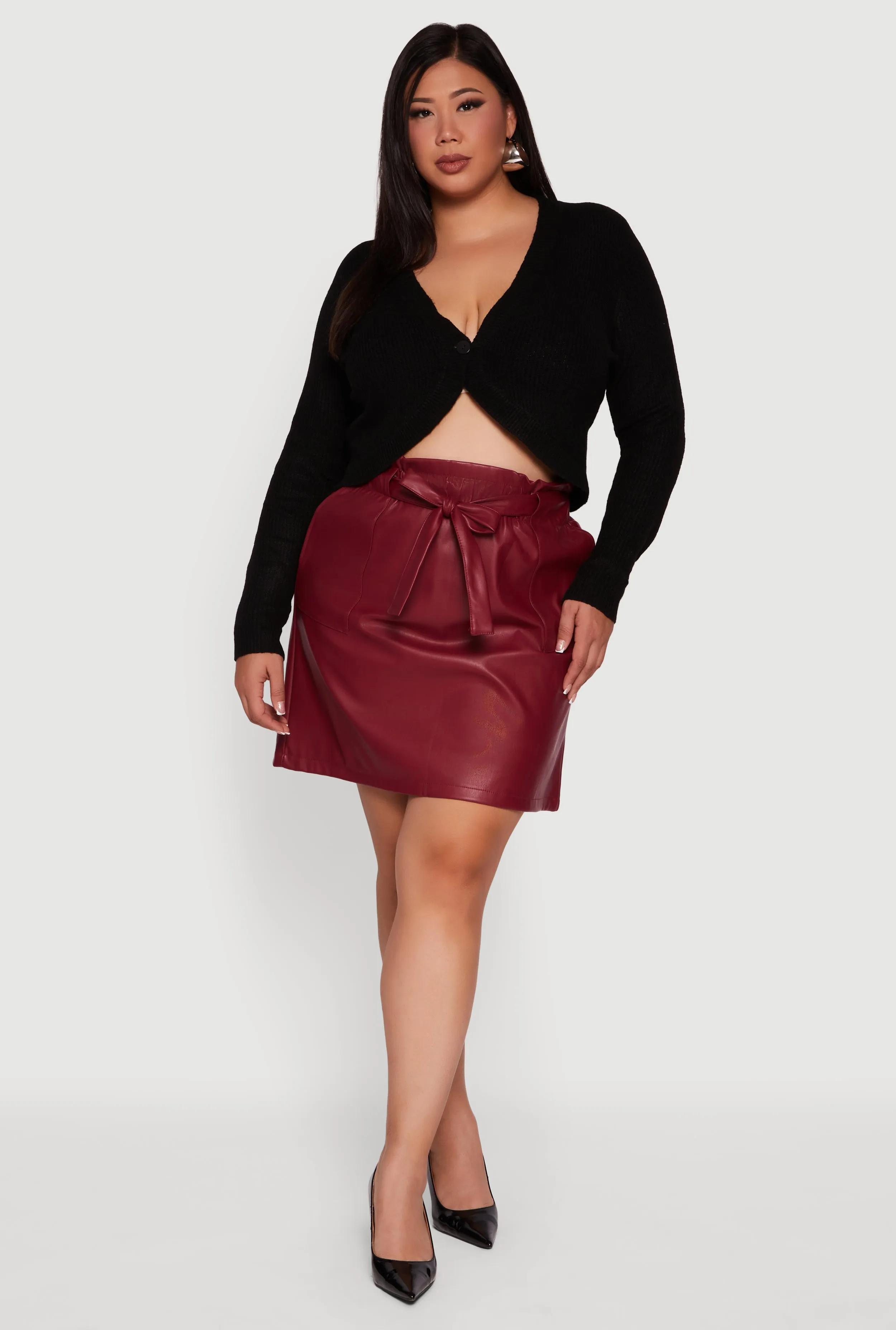Plus Size One Button Long Sleeve Cropped Cardigan sold by Rainbow