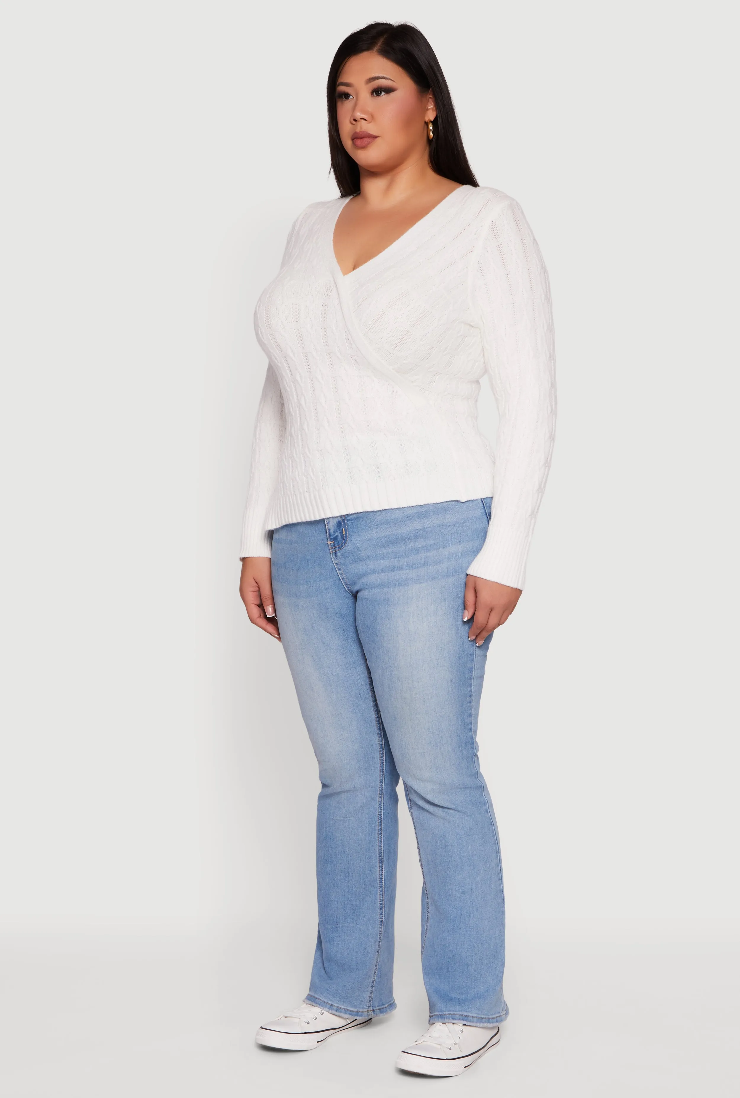 Plus Size Cable Knit Faux Wrap Sweater sold by Rainbow product image thumbnail 5