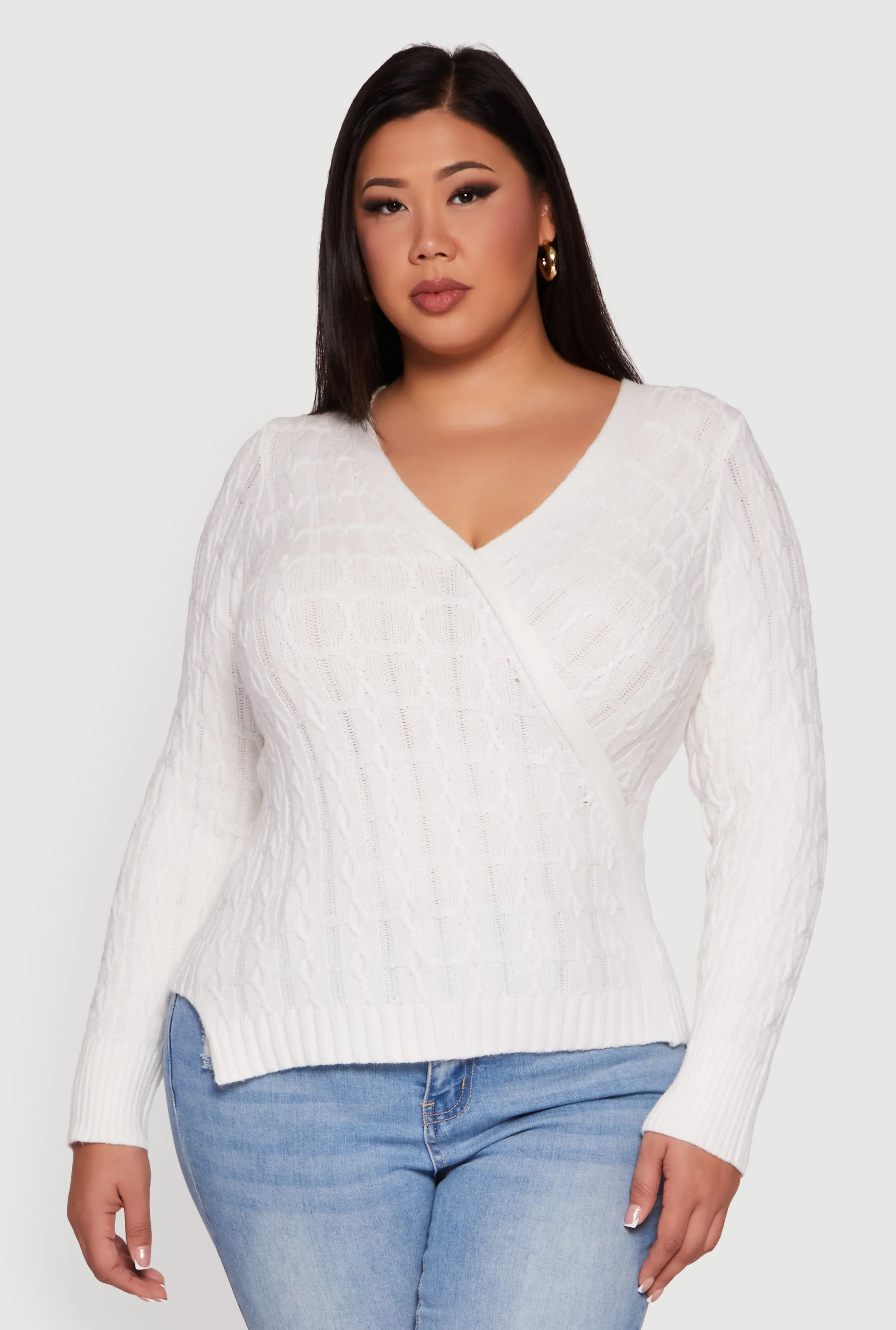 Plus Size Cable Knit Faux Wrap Sweater sold by Rainbow product image thumbnail 2