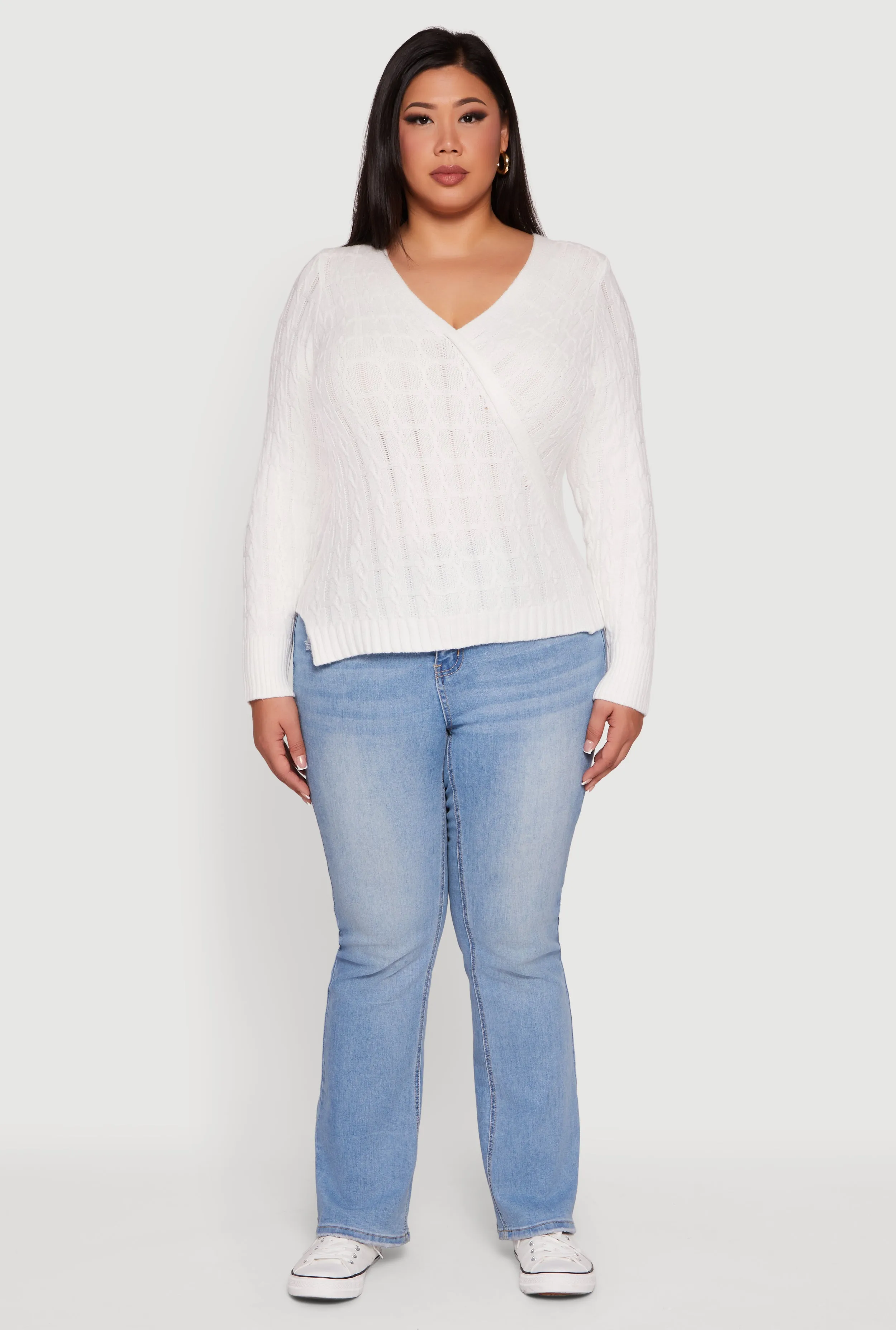 Plus Size Cable Knit Faux Wrap Sweater sold by Rainbow product image thumbnail 3