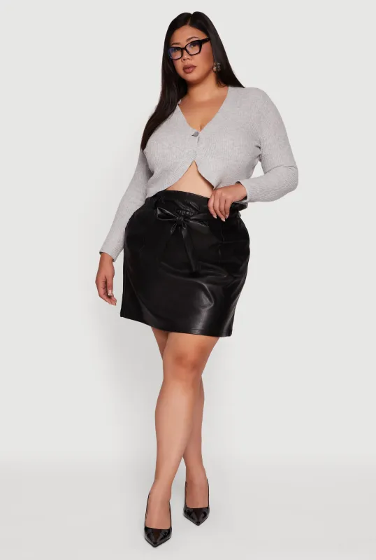 Plus Size One Button Long Sleeve Cropped Cardigan sold by Rainbow