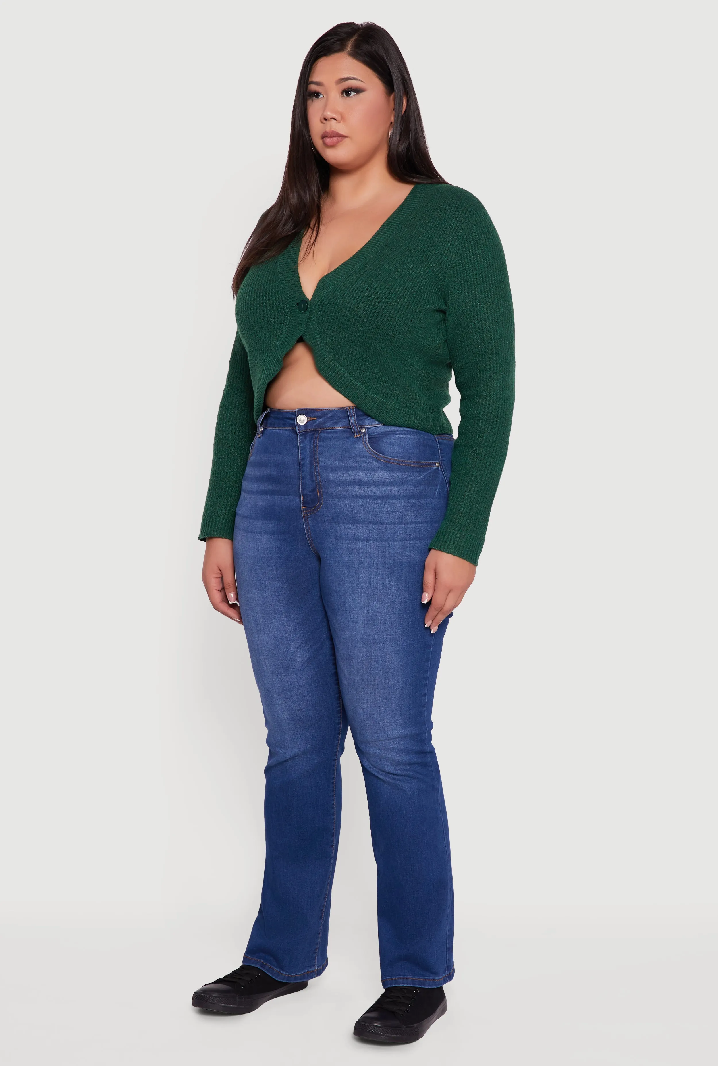 Plus Size One Button Long Sleeve Cropped Cardigan sold by Rainbow product image thumbnail 5