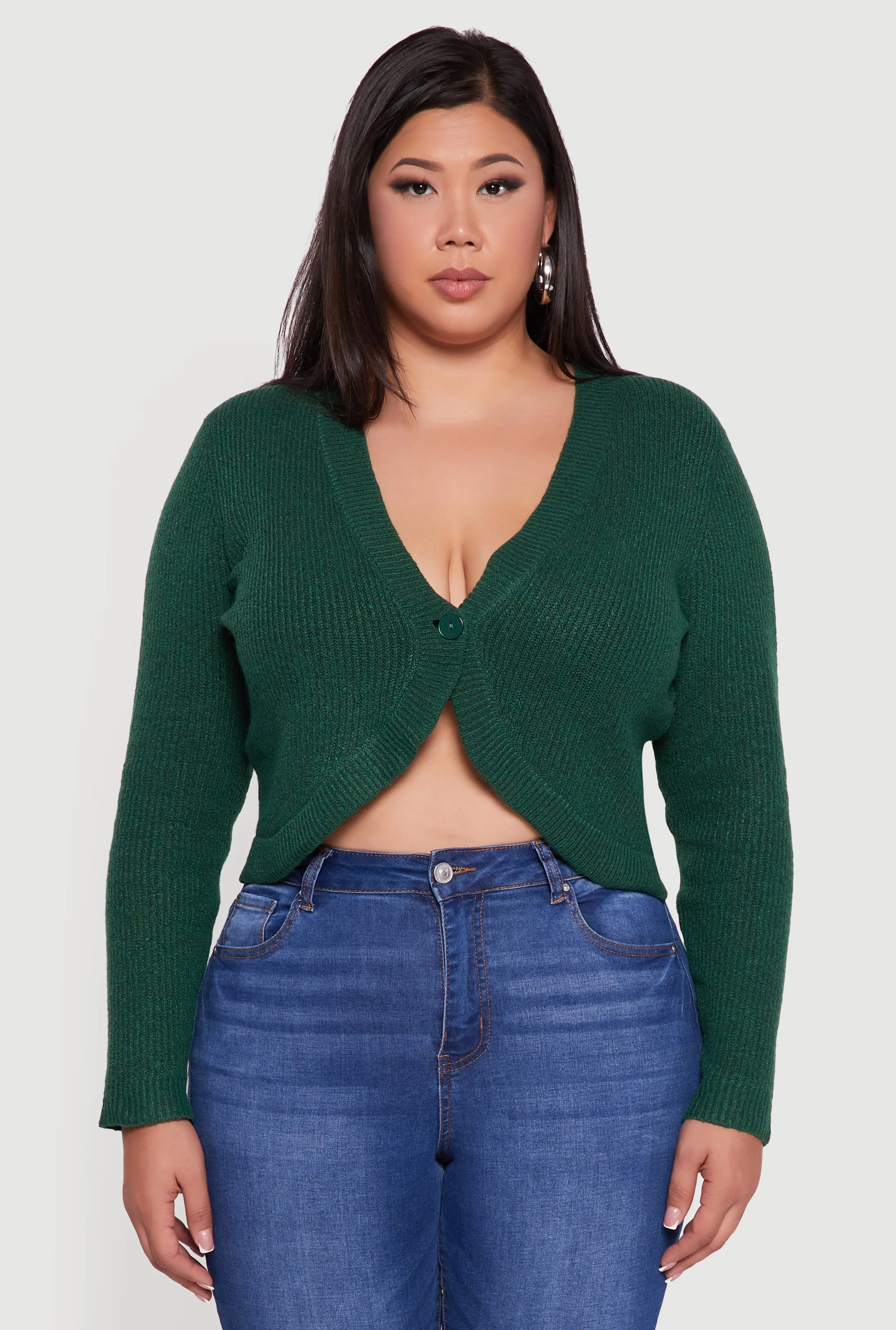 Plus Size One Button Long Sleeve Cropped Cardigan sold by Rainbow product image thumbnail 2