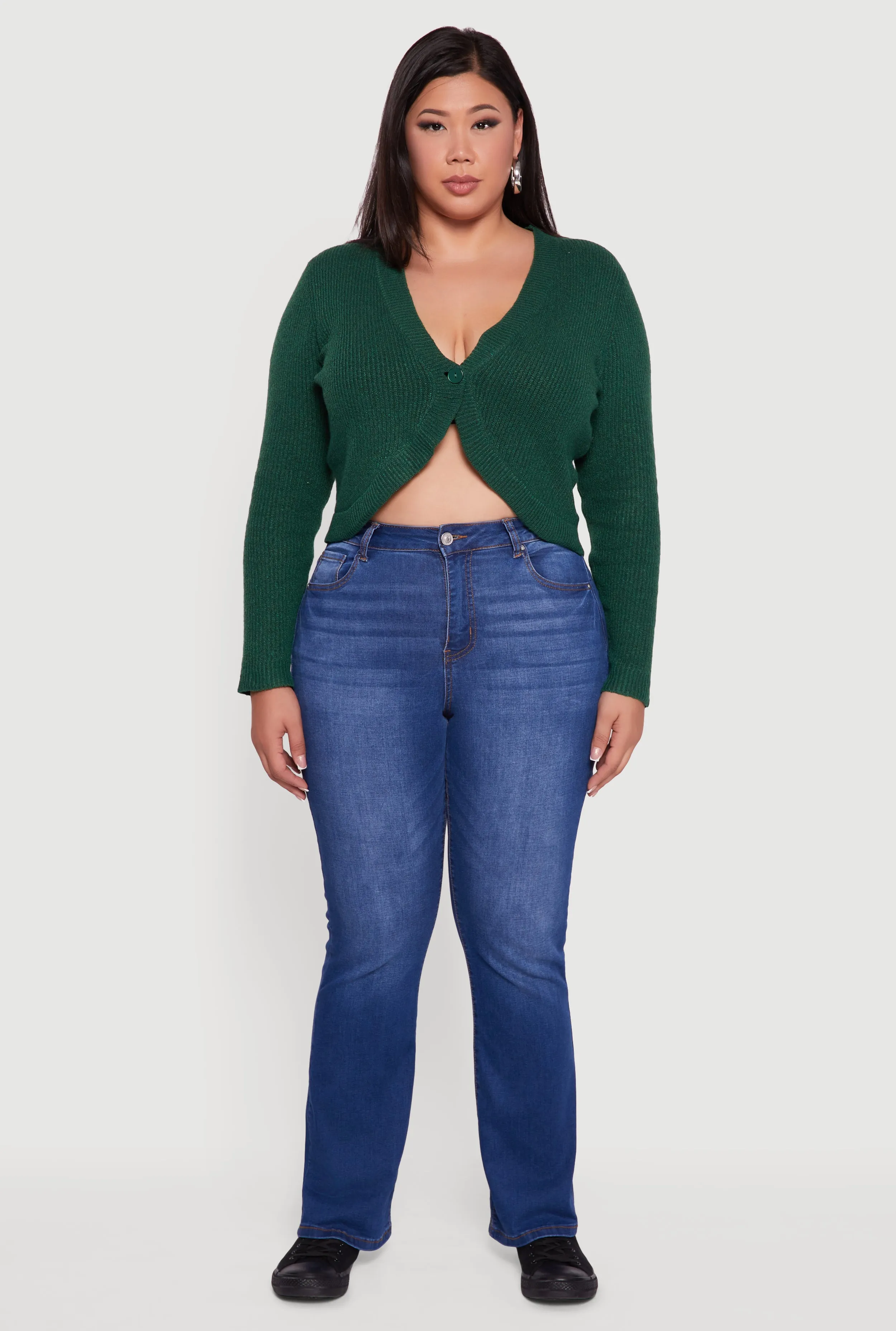 Plus Size One Button Long Sleeve Cropped Cardigan sold by Rainbow product image thumbnail 3