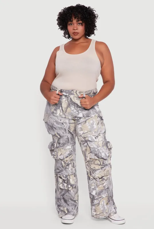 Plus Size VIP High Waisted Wide Leg Hunter Camo Cargo Pants sold by Rainbow