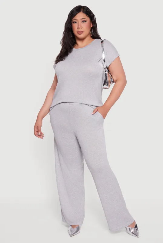 Plus Size Marled Brushed Knit Wide Leg Pants sold by Rainbow