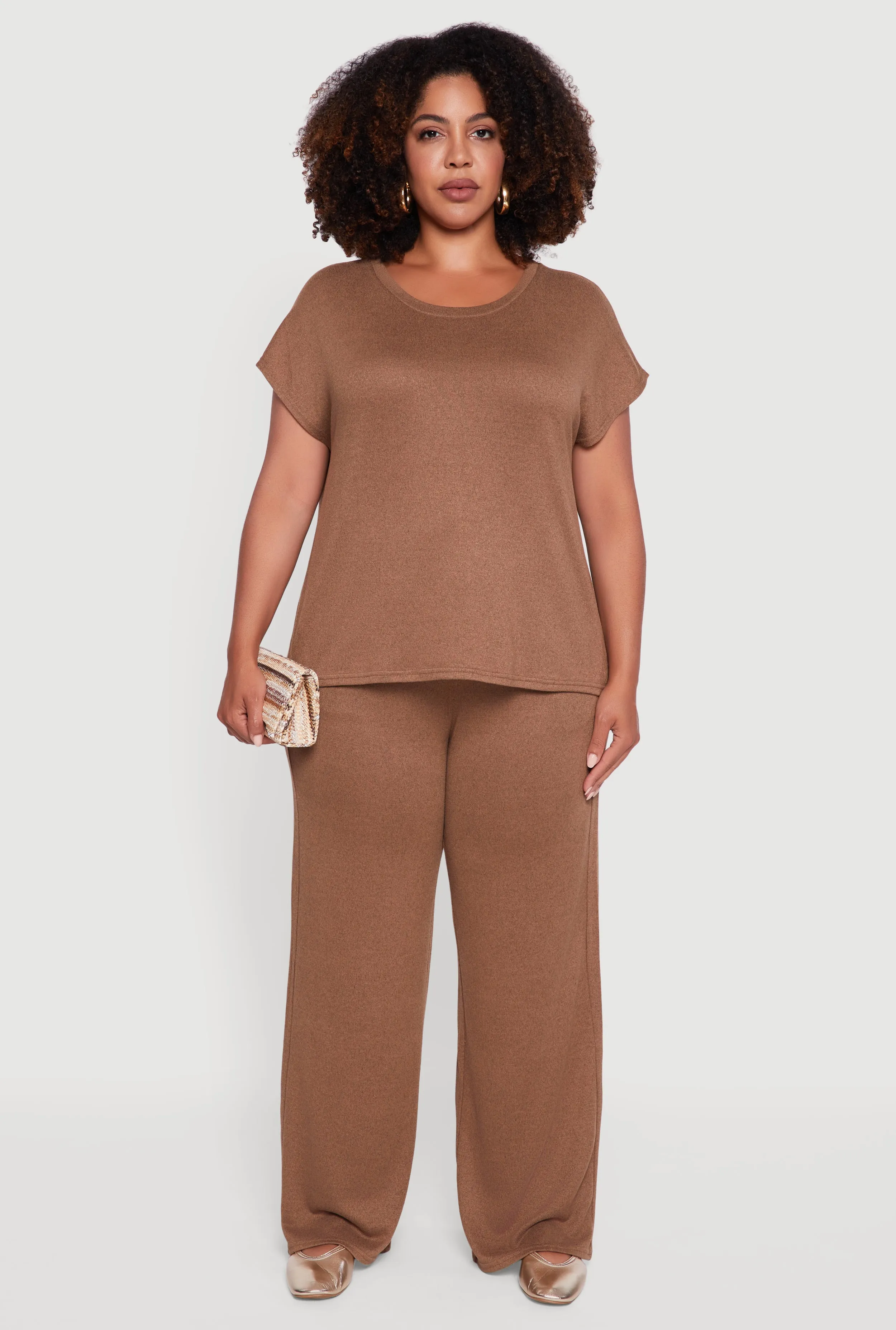 Plus Size Marled Brushed Knit Wide Leg Pants sold by Rainbow product image thumbnail 2