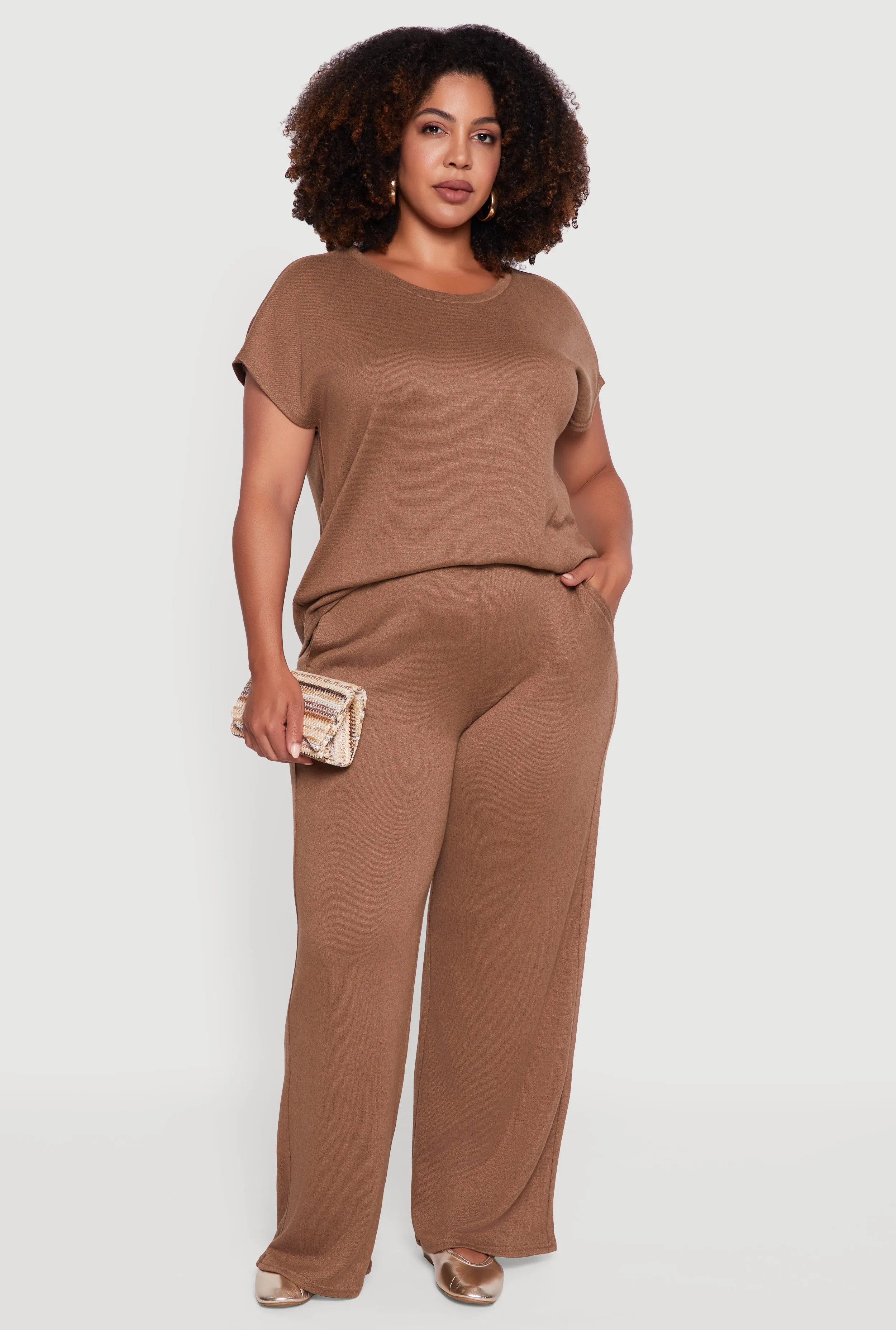 Plus Size Marled Brushed Knit Wide Leg Pants sold by Rainbow
