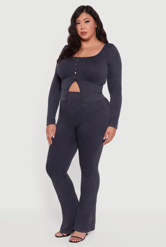 Plus Size High Waisted Ribbed Knit Bootcut Leggings made by Rainbow