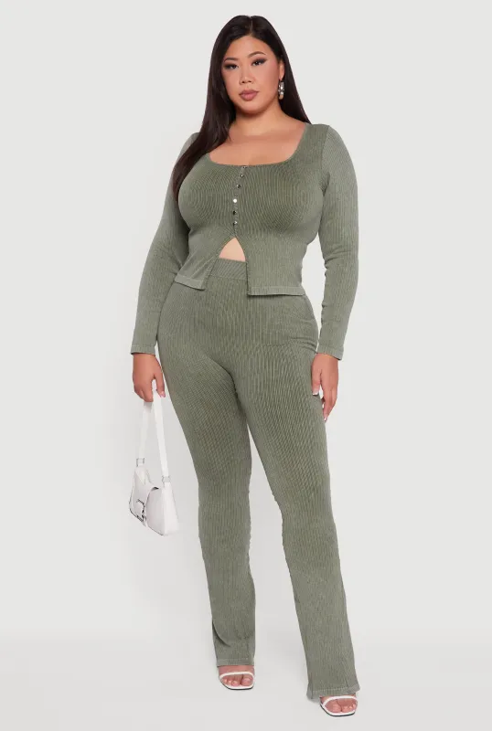 Plus Size High Waisted Ribbed Knit Bootcut Leggings sold by Rainbow