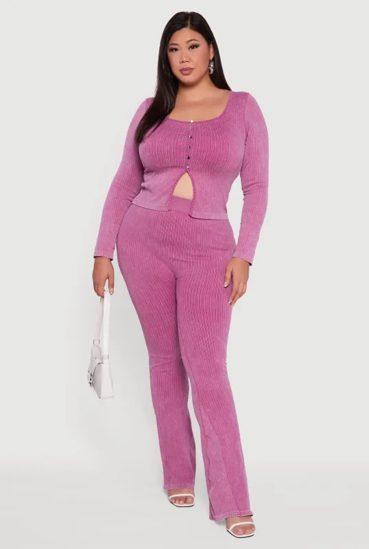 Plus Size High Waisted Ribbed Knit Bootcut Leggings sold by Rainbow