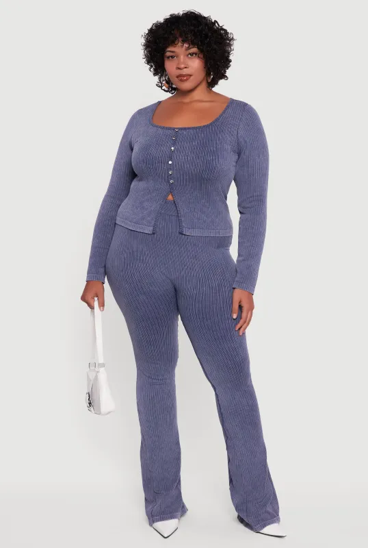 Plus Size High Waisted Ribbed Knit Bootcut Leggings sold by Rainbow