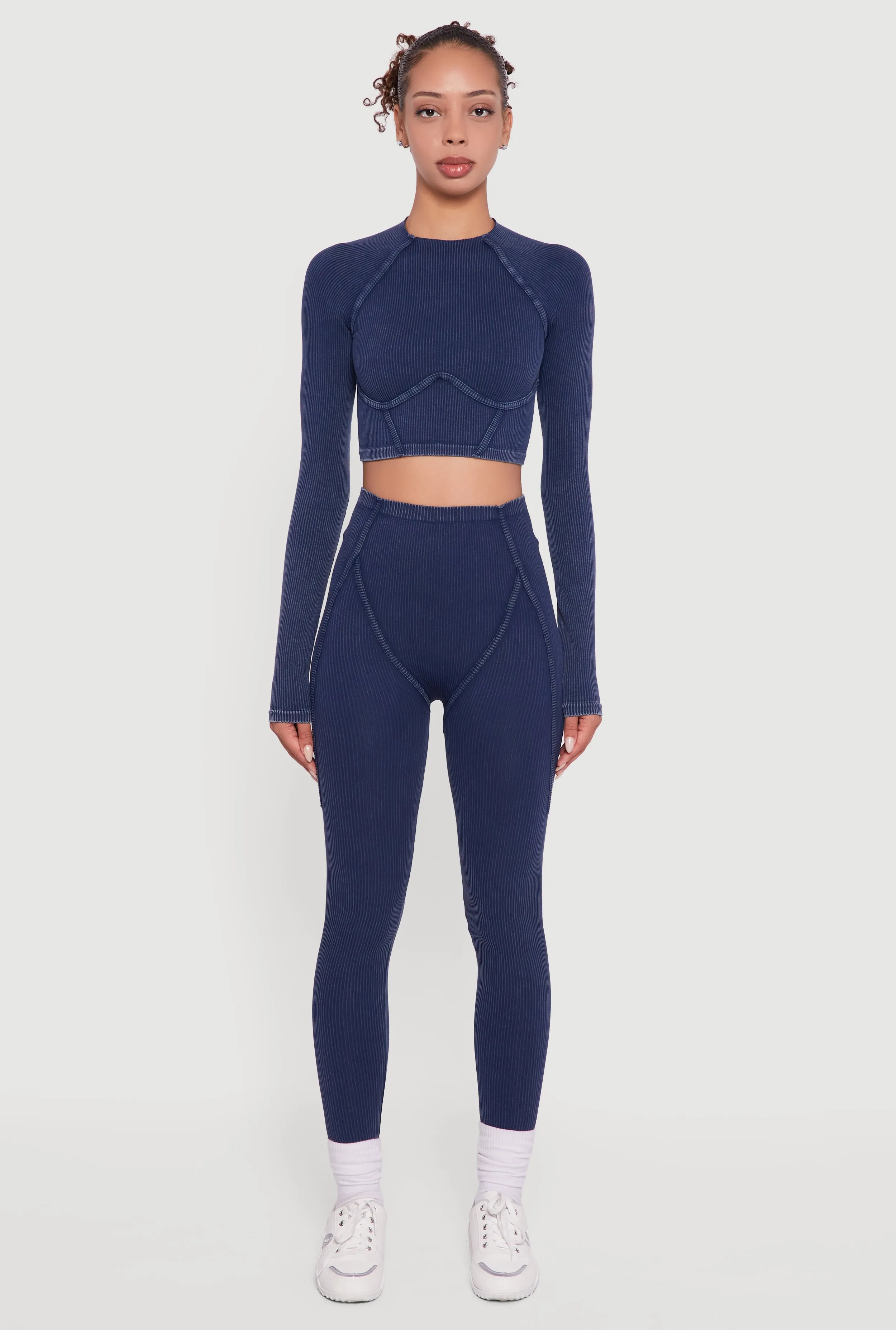 Acid Wash Ribbed Knit Decorative Stitch Active Crop Top sold by Rainbow product image thumbnail 3