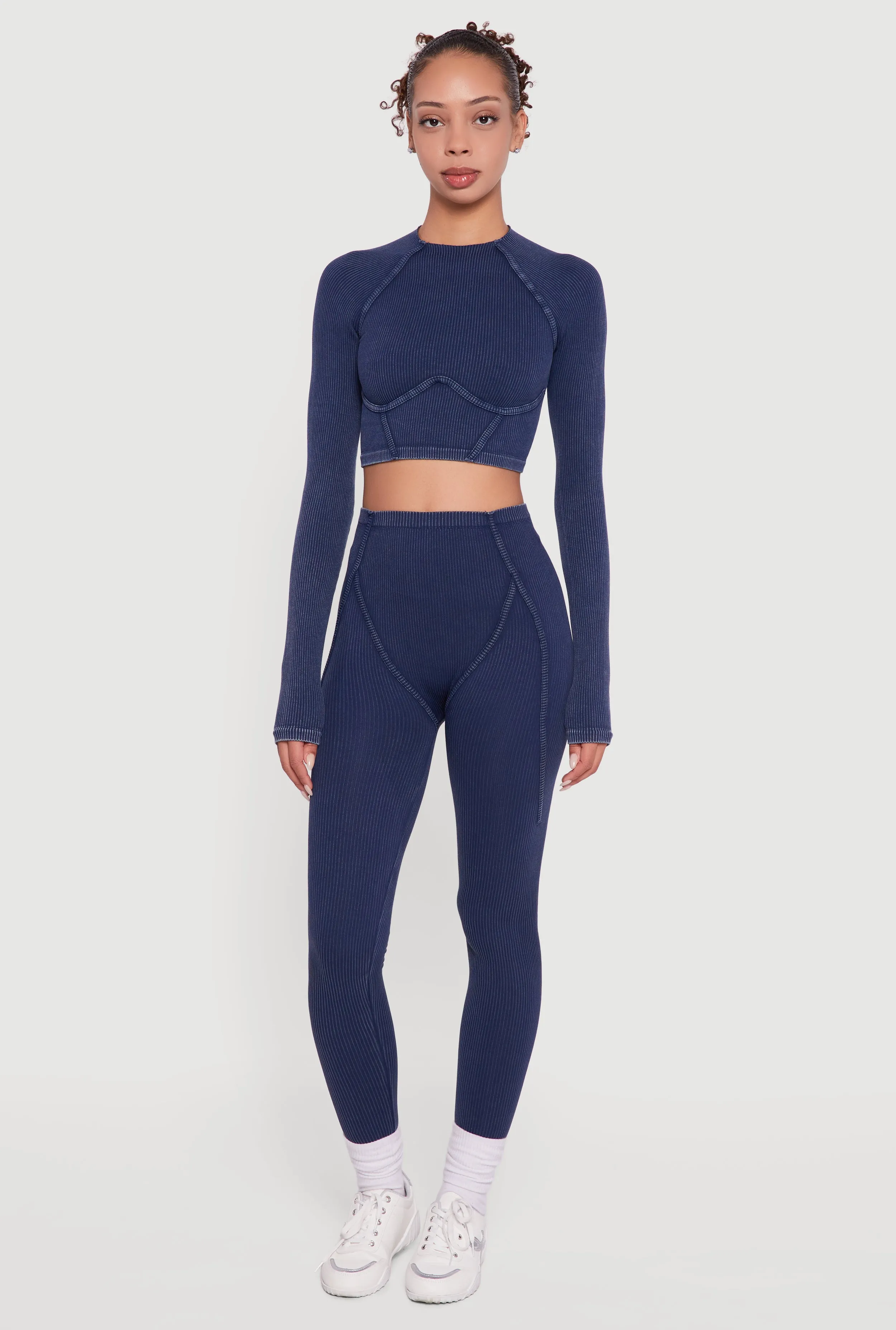 Acid Wash Ribbed Knit Decorative Stitch Active Crop Top sold by Rainbow product image thumbnail 2