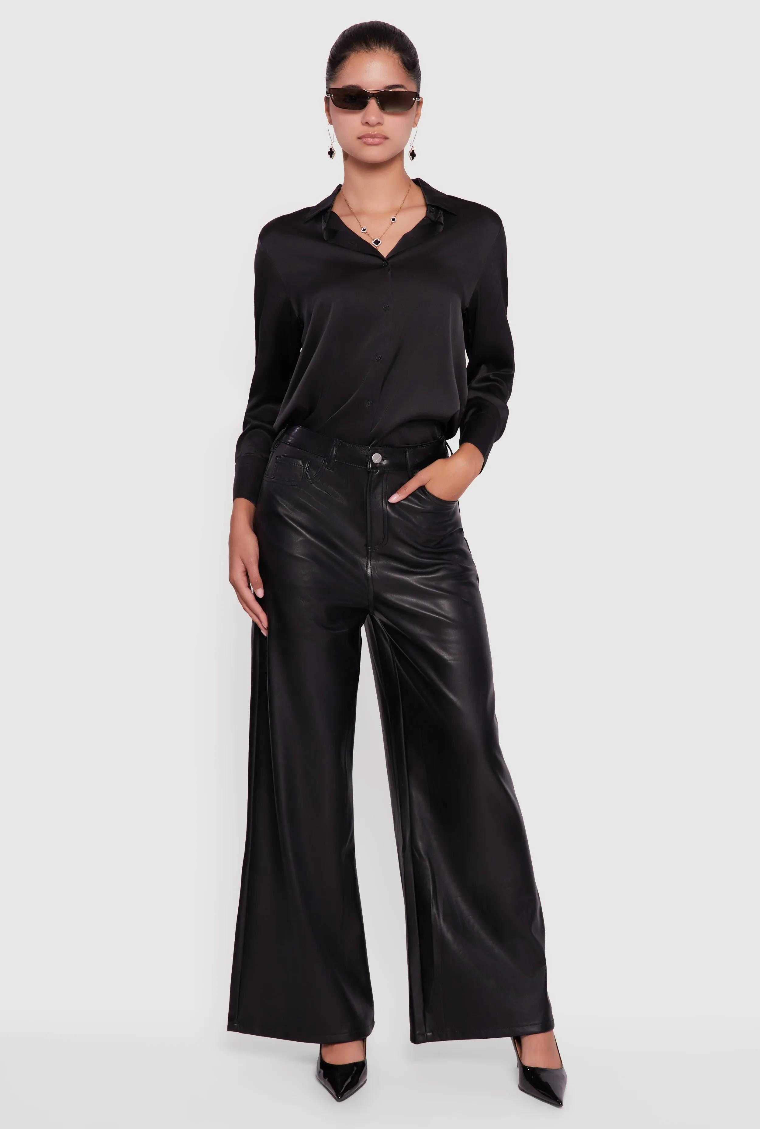 Faux Leather Wide Leg Pants sold by Rainbow