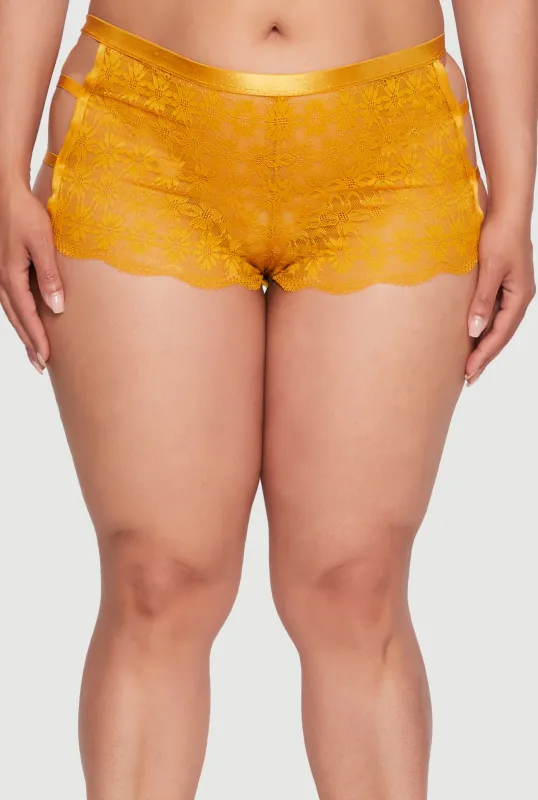 Plus Size Caged Side Sunflower Lace Boyshort Panty sold by Rainbow