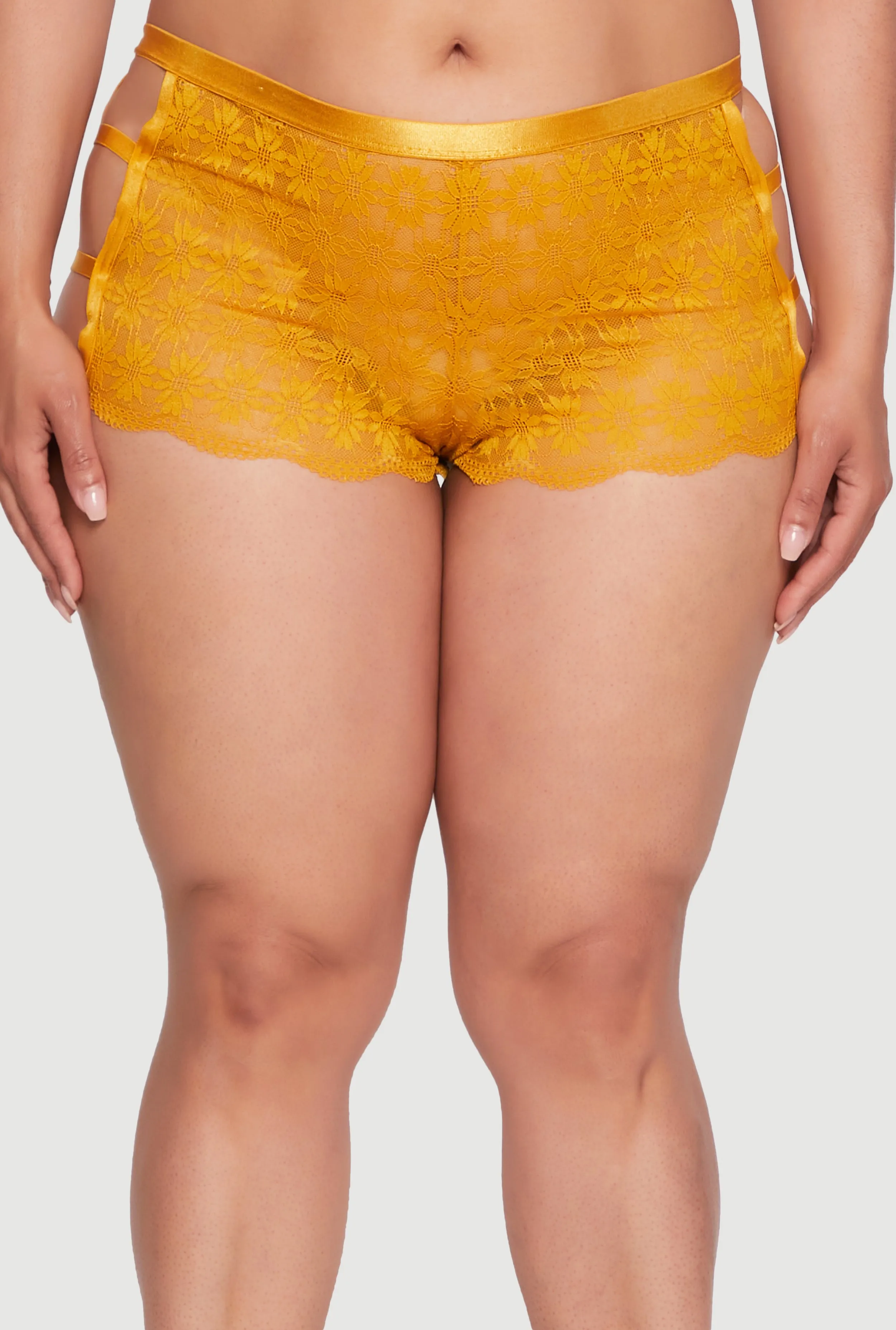 Plus Size Caged Side Sunflower Lace Boyshort Panty sold by Rainbow
