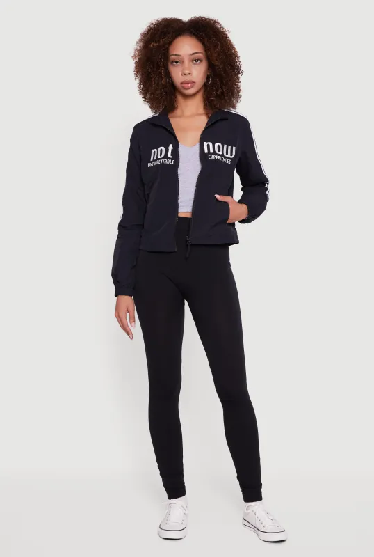 Nylon Not Now Graphic Mock Neck Windbreaker sold by Rainbow