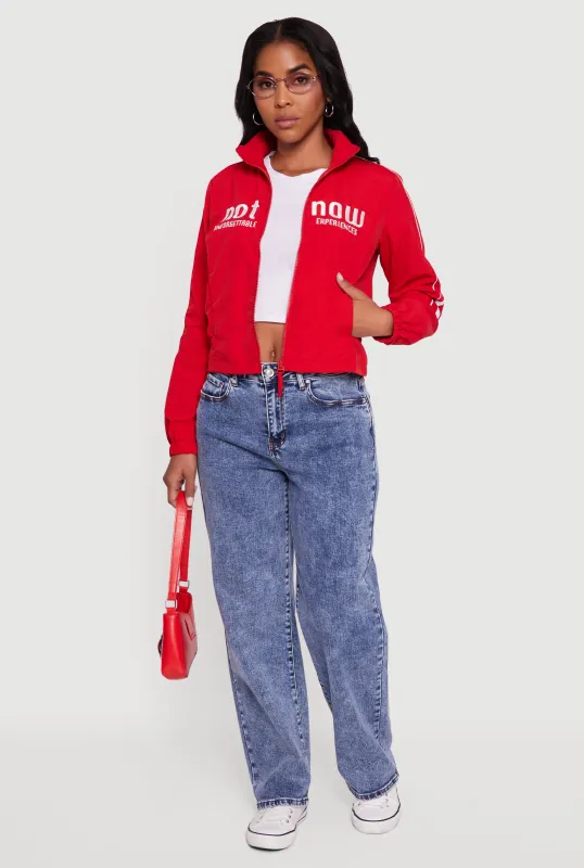 Nylon Not Now Graphic Mock Neck Windbreaker sold by Rainbow