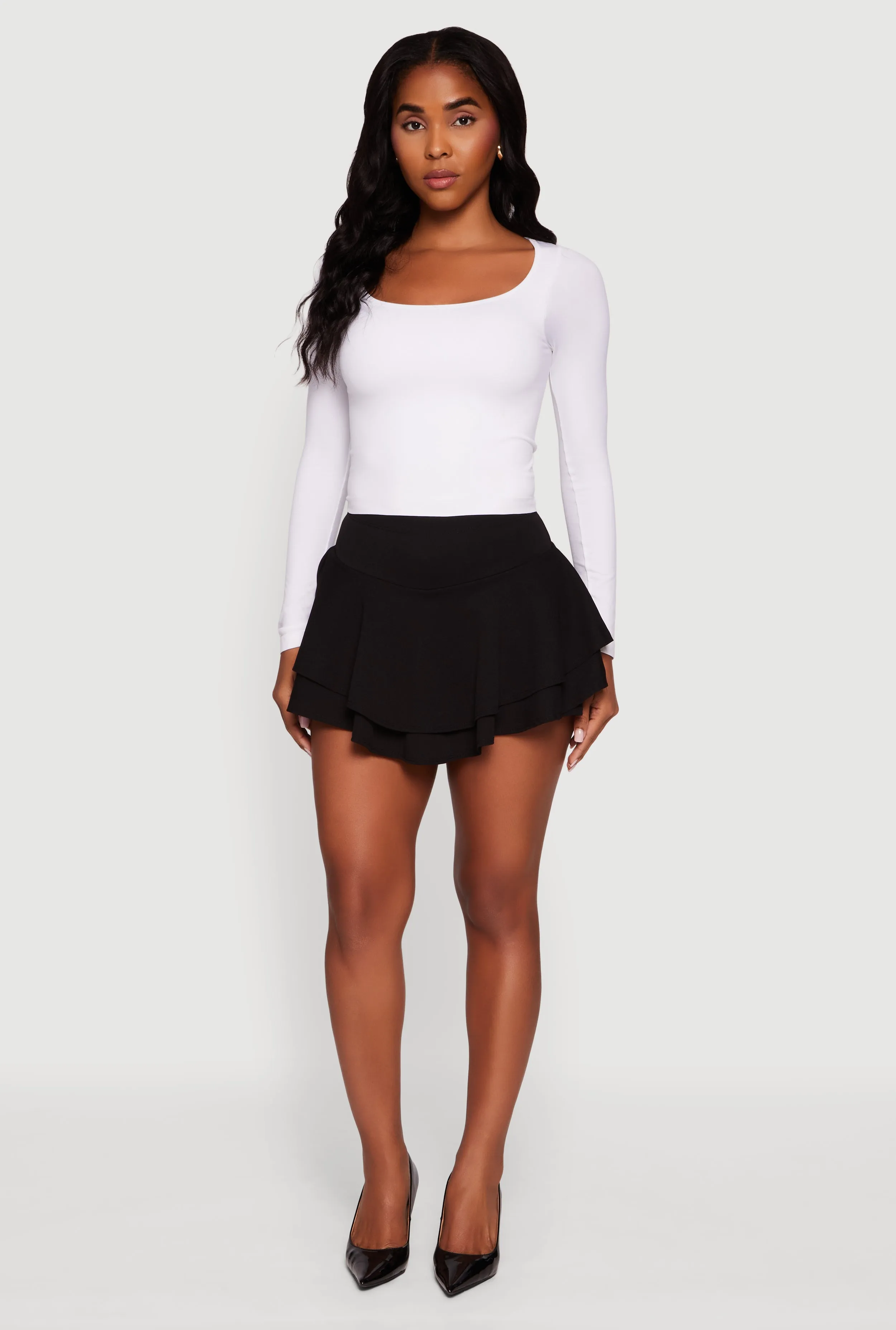 Mini Tiered Crepe Knit Skirt with Ruffles sold by Rainbow product image thumbnail 2