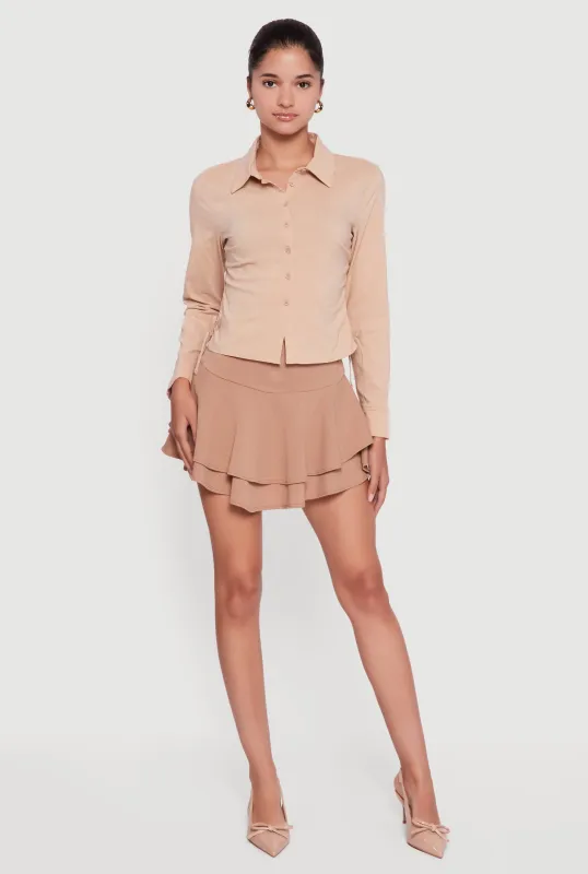 Mini Tiered Crepe Knit Skirt with Ruffles sold by Rainbow