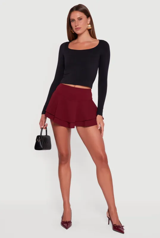 Mini Tiered Crepe Knit Skirt with Ruffles sold by Rainbow