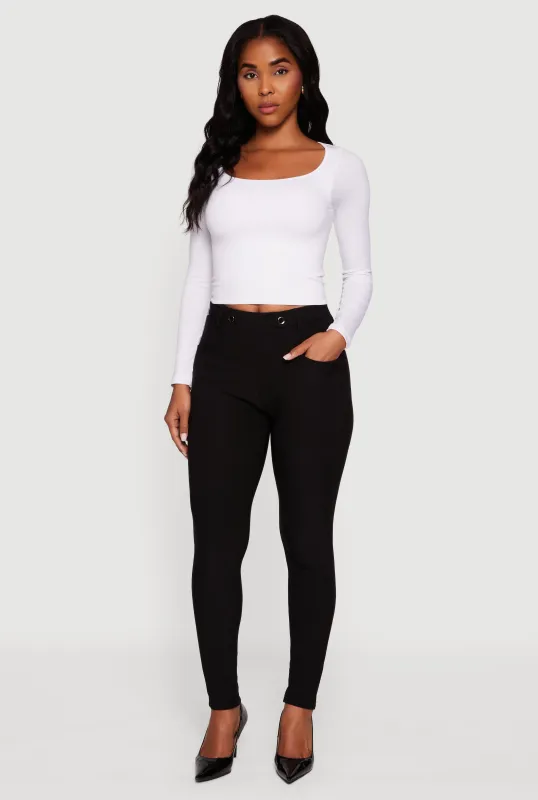 Scuba Tab Waist Skinny Dress Pants sold by Rainbow