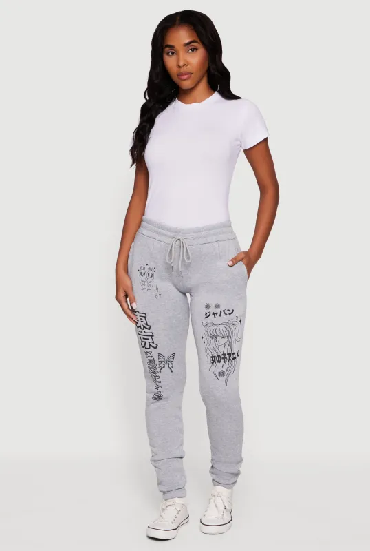 Anime Graphic Print Fleece Sweatpants with Pockets made by Rainbow