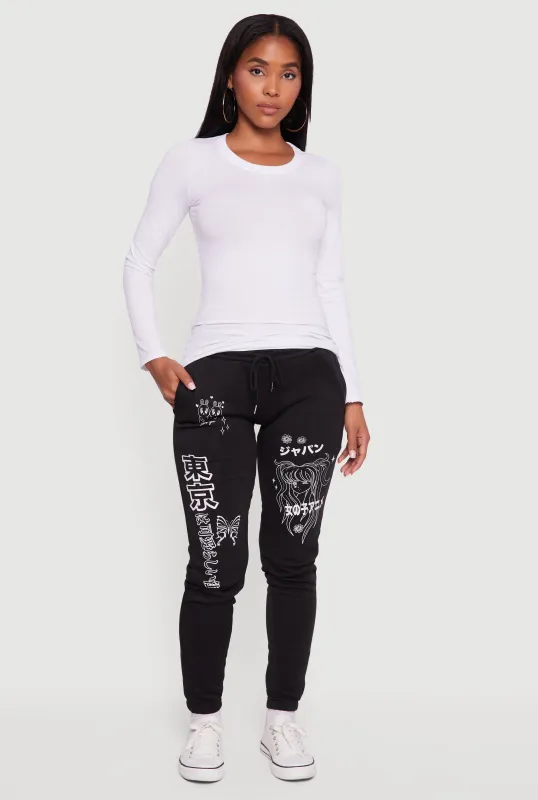Anime Graphic Print Fleece Sweatpants with Pockets made by Rainbow