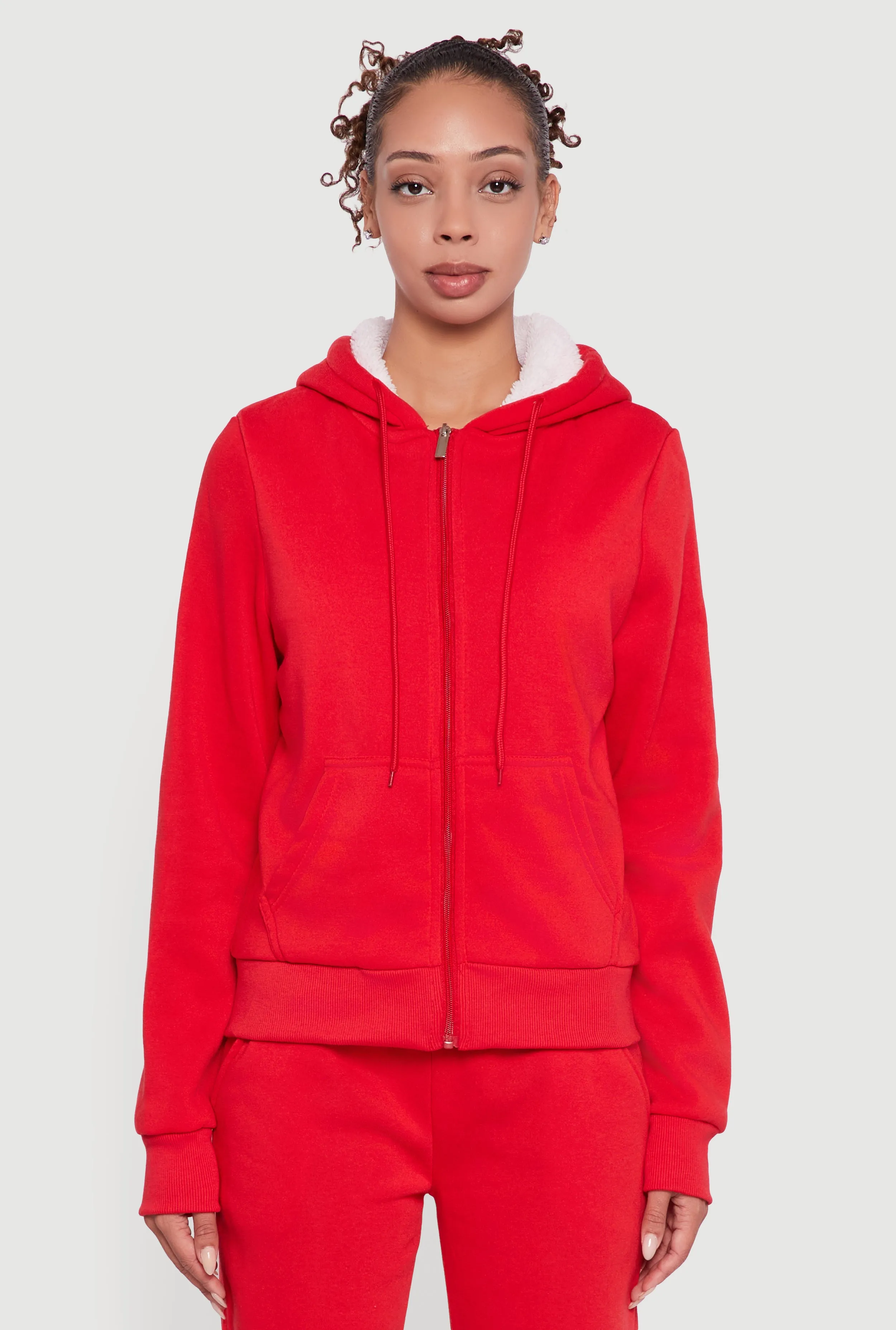 Cozy Sherpa Lined Hooded Zip Front Sweatshirt sold by Rainbow