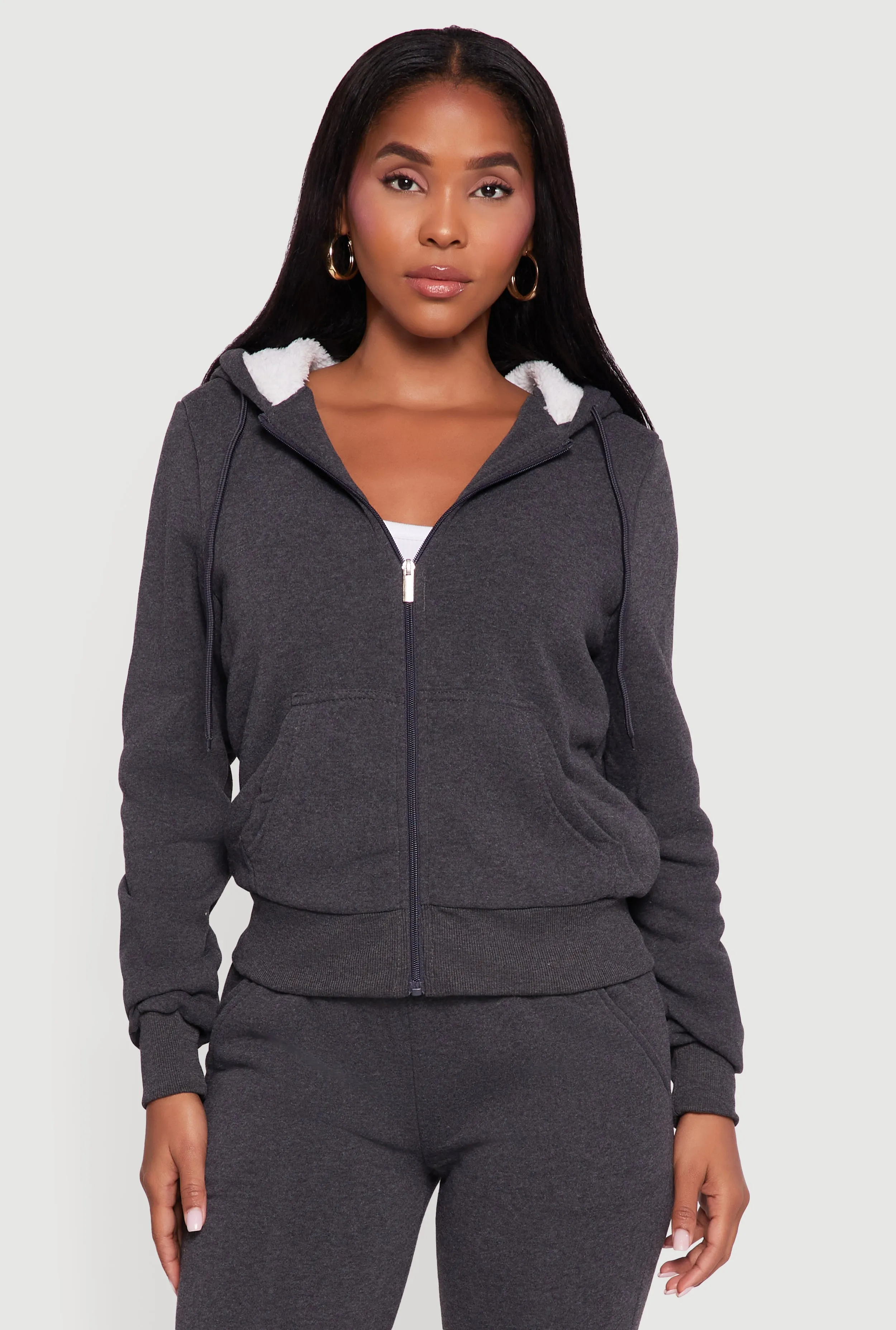 Cozy Sherpa Lined Hooded Zip Front Sweatshirt sold by Rainbow product image thumbnail 5