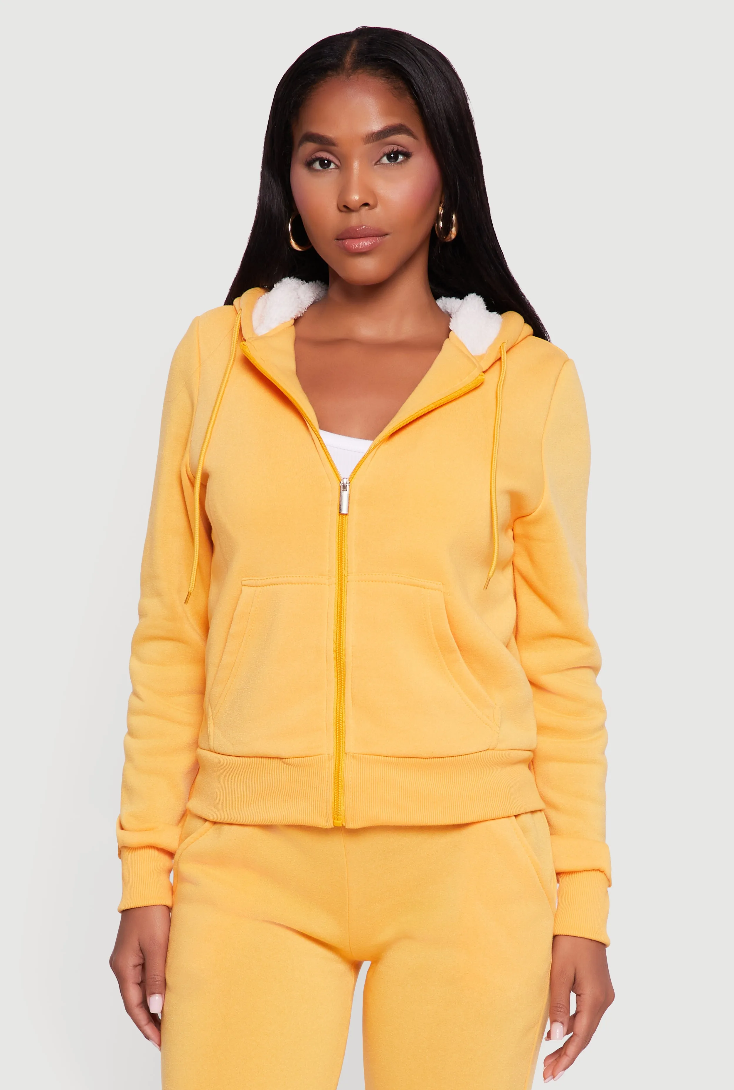 Cozy Sherpa Lined Hooded Zip Front Sweatshirt sold by Rainbow