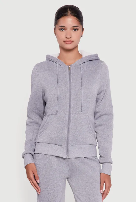 Cozy Sherpa Lined Hooded Zip Front Sweatshirt sold by Rainbow