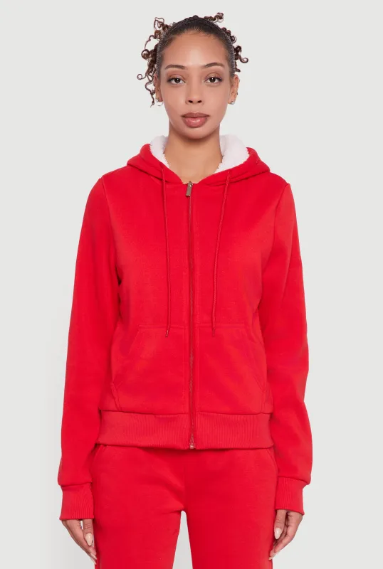 Cozy Sherpa Lined Hooded Zip Front Sweatshirt sold by Rainbow