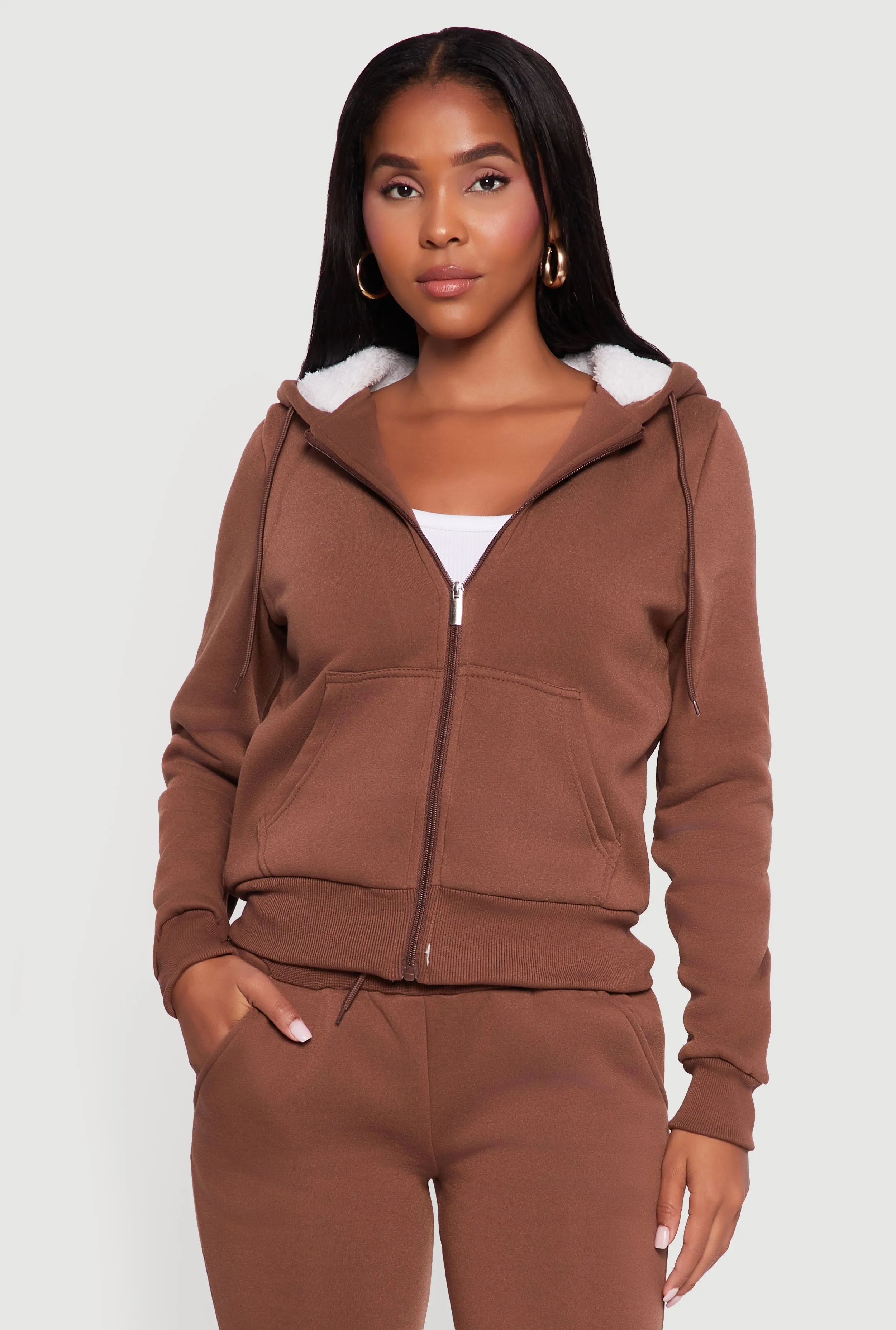 Cozy Sherpa Lined Hooded Zip Front Sweatshirt sold by Rainbow