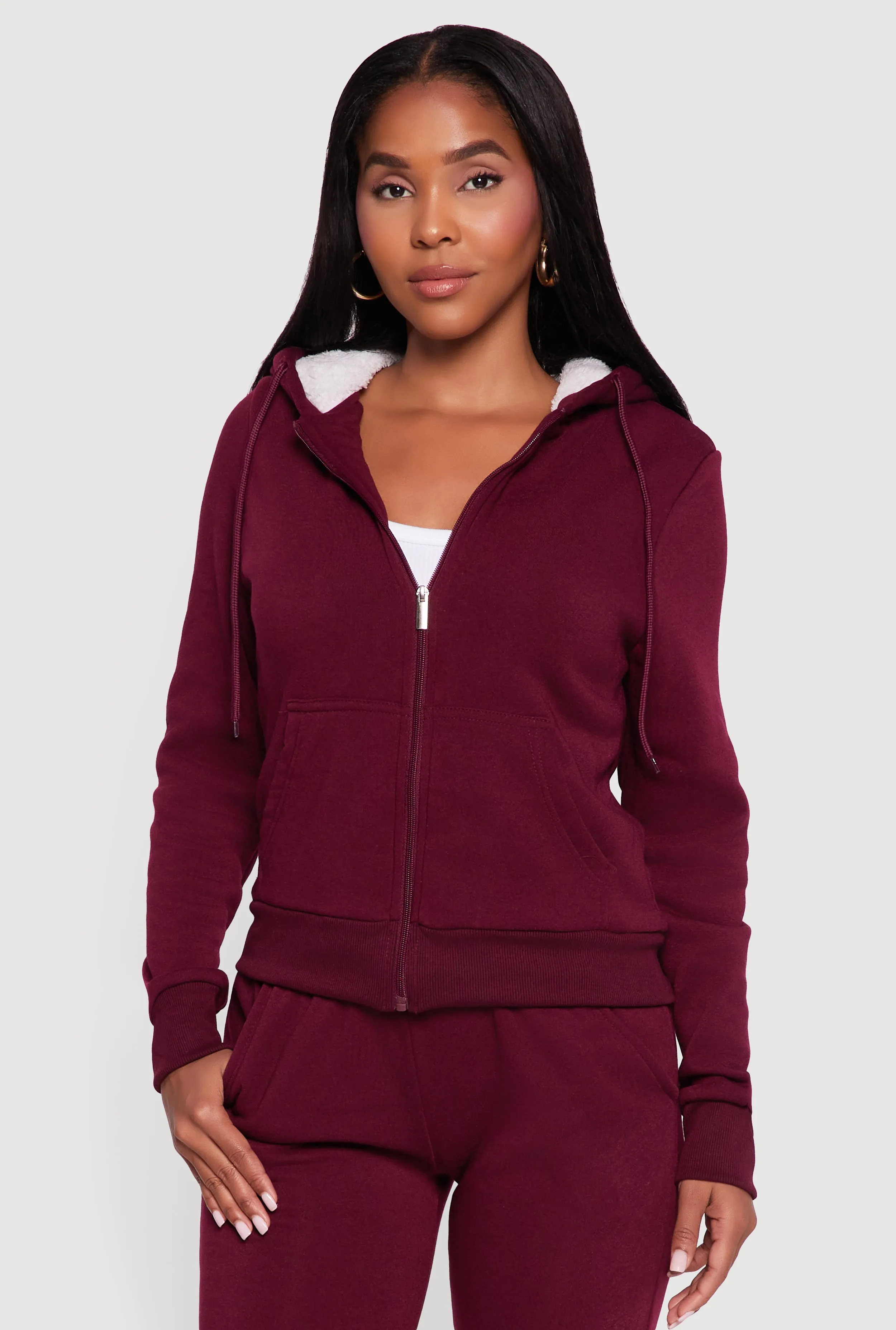 Cozy Sherpa Lined Hooded Zip Front Sweatshirt sold by Rainbow