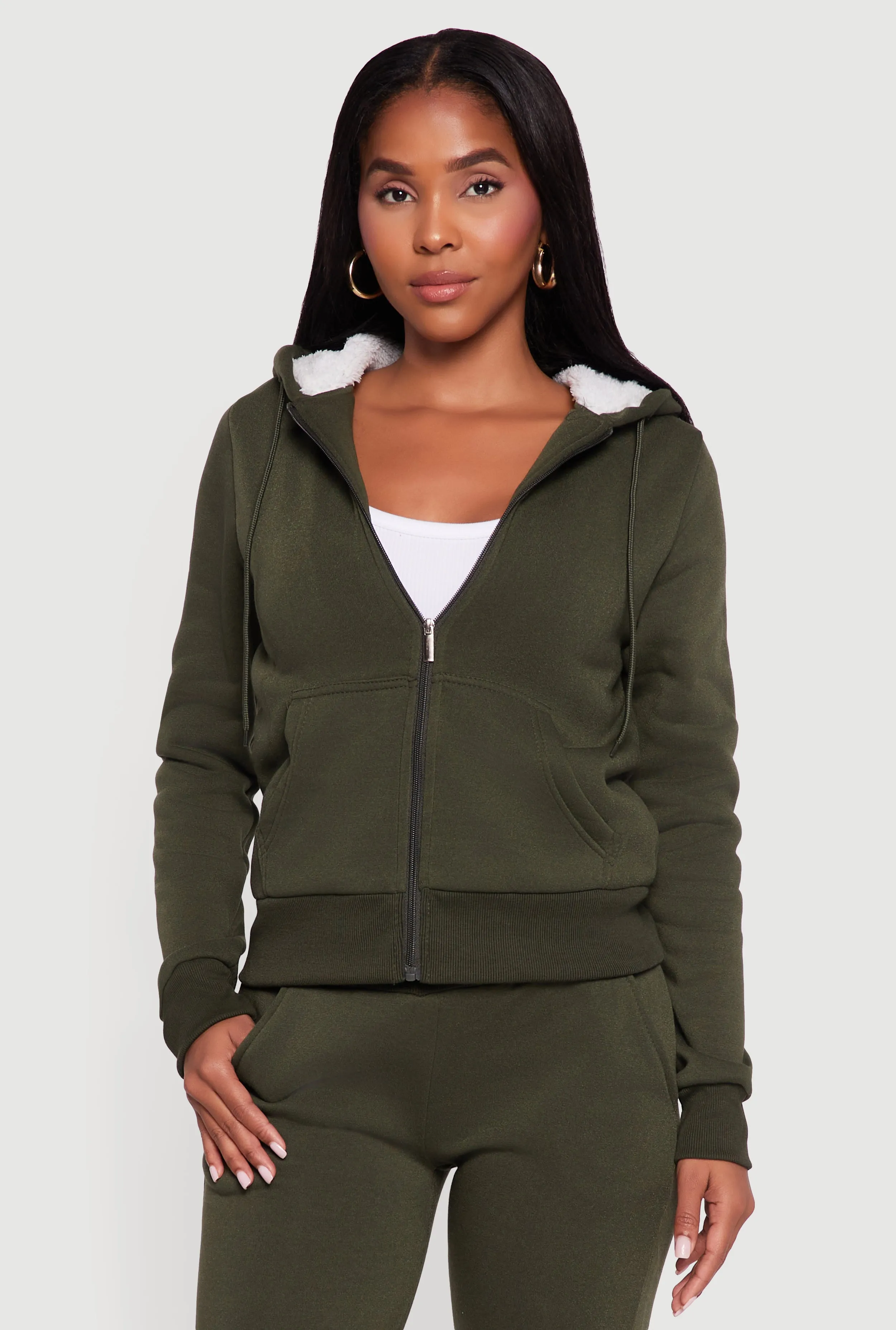 Cozy Sherpa Lined Hooded Zip Front Sweatshirt sold by Rainbow