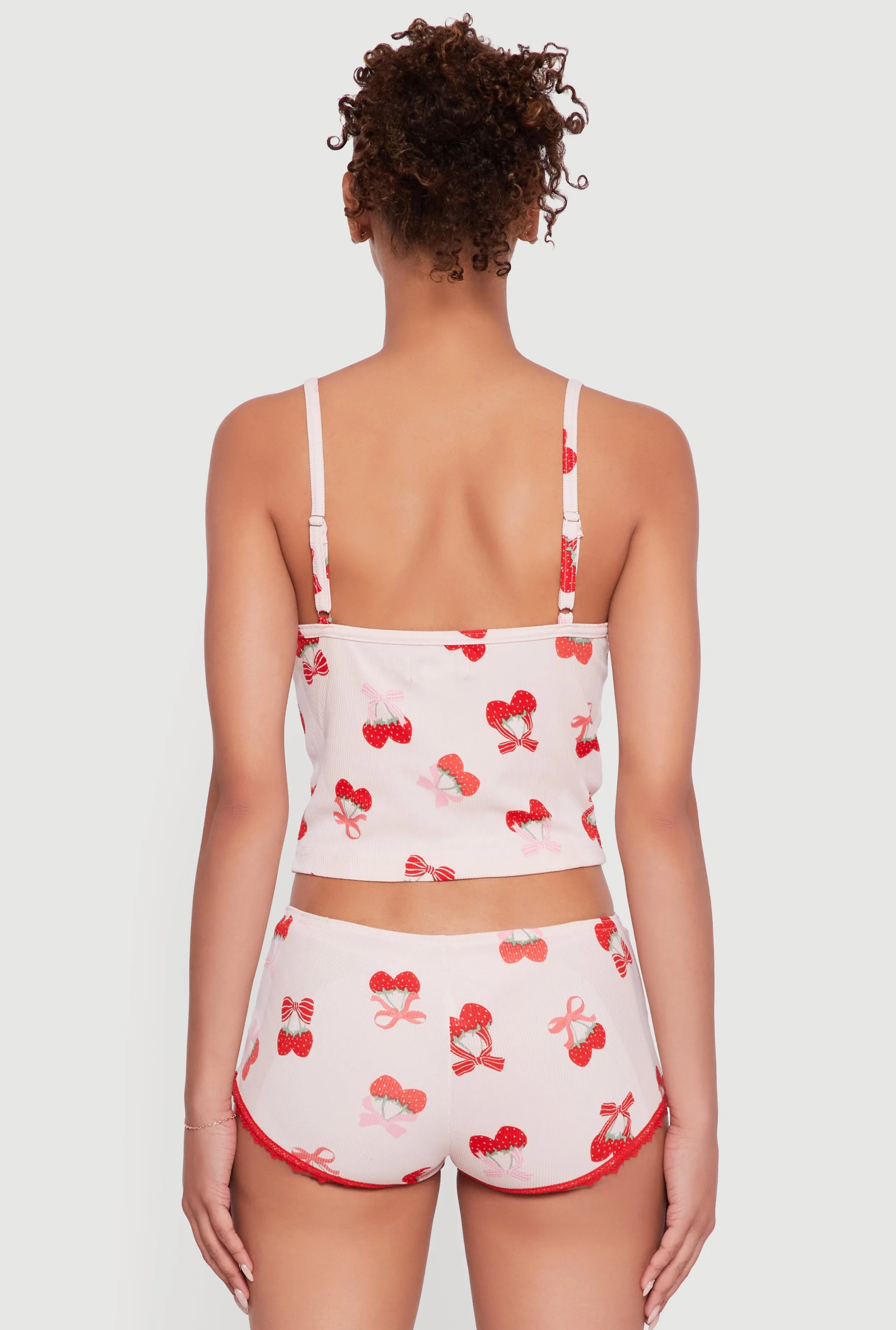 Strawberry Cherry Print Cropped Pajama Cami and Shorts sold by Rainbow product image thumbnail 3
