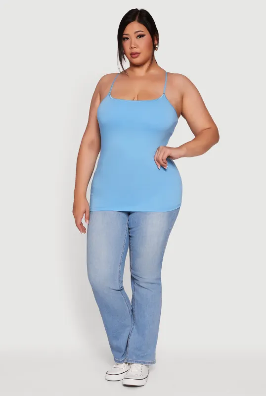 Plus Size Basic Scoop Neck Cami with Shelf Bra sold by Rainbow
