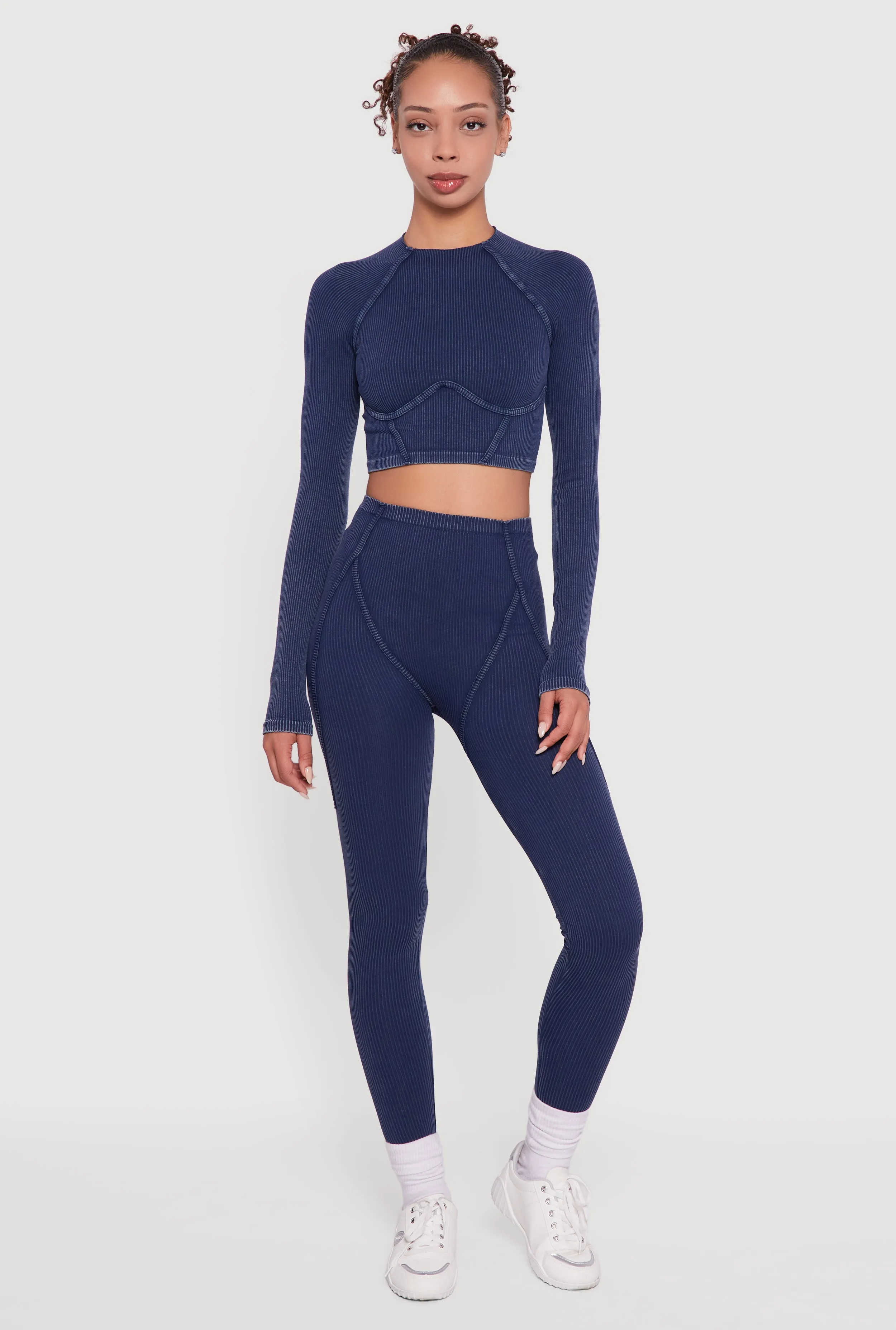 Decorative Stitch Acid Wash Ribbed Knit Leggings sold by Rainbow