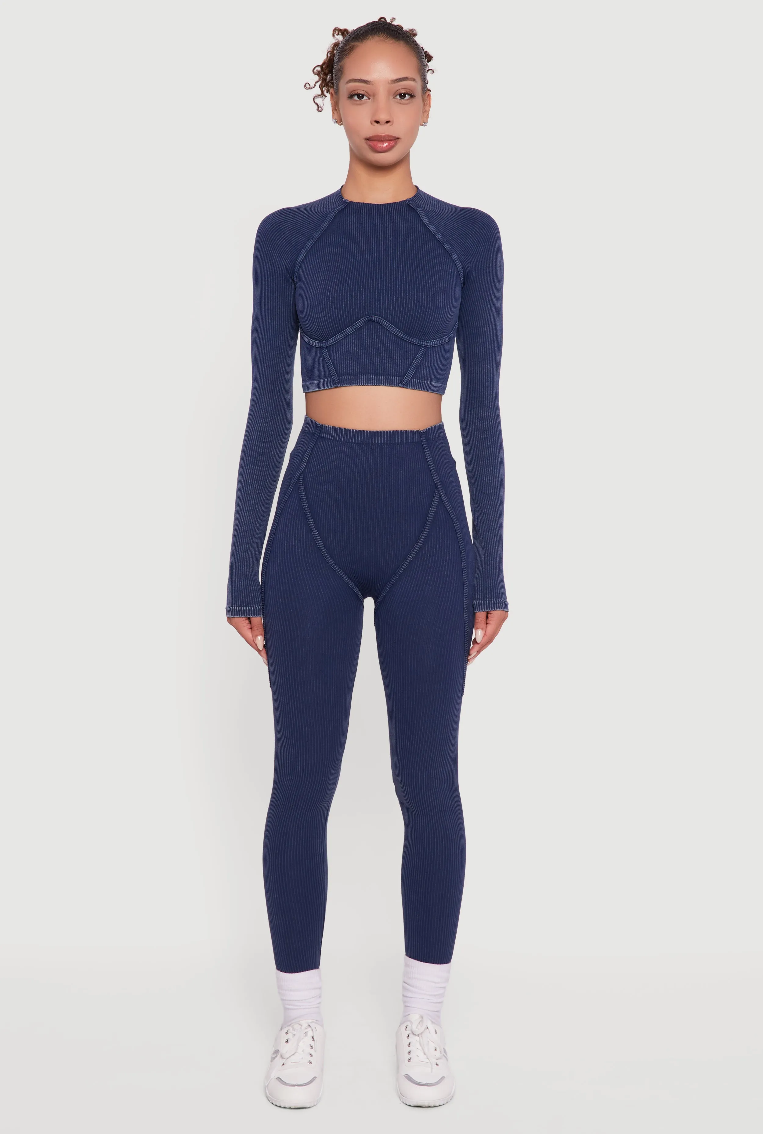 Decorative Stitch Acid Wash Ribbed Knit Leggings sold by Rainbow product image thumbnail 2