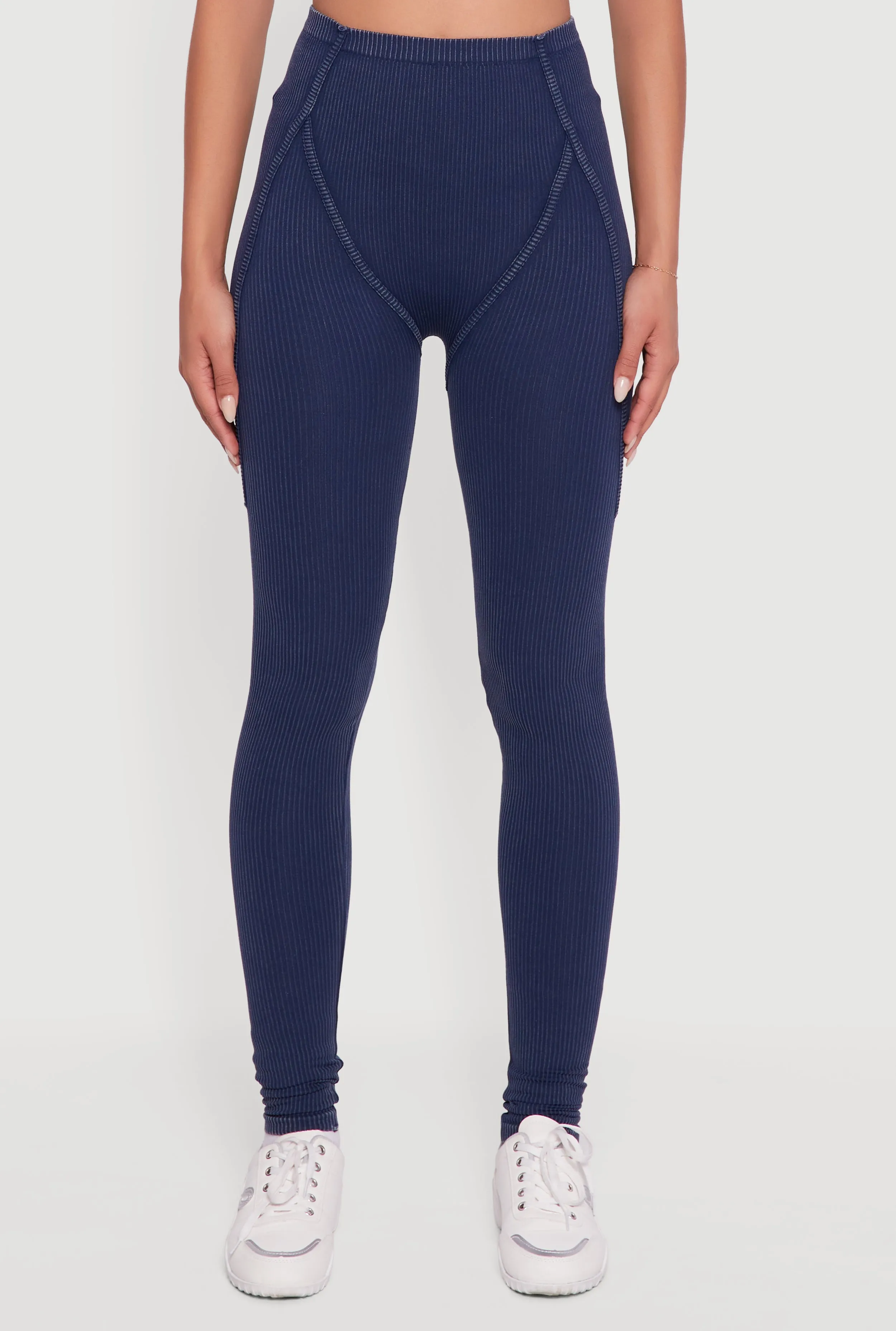 Decorative Stitch Acid Wash Ribbed Knit Leggings sold by Rainbow product image thumbnail 3