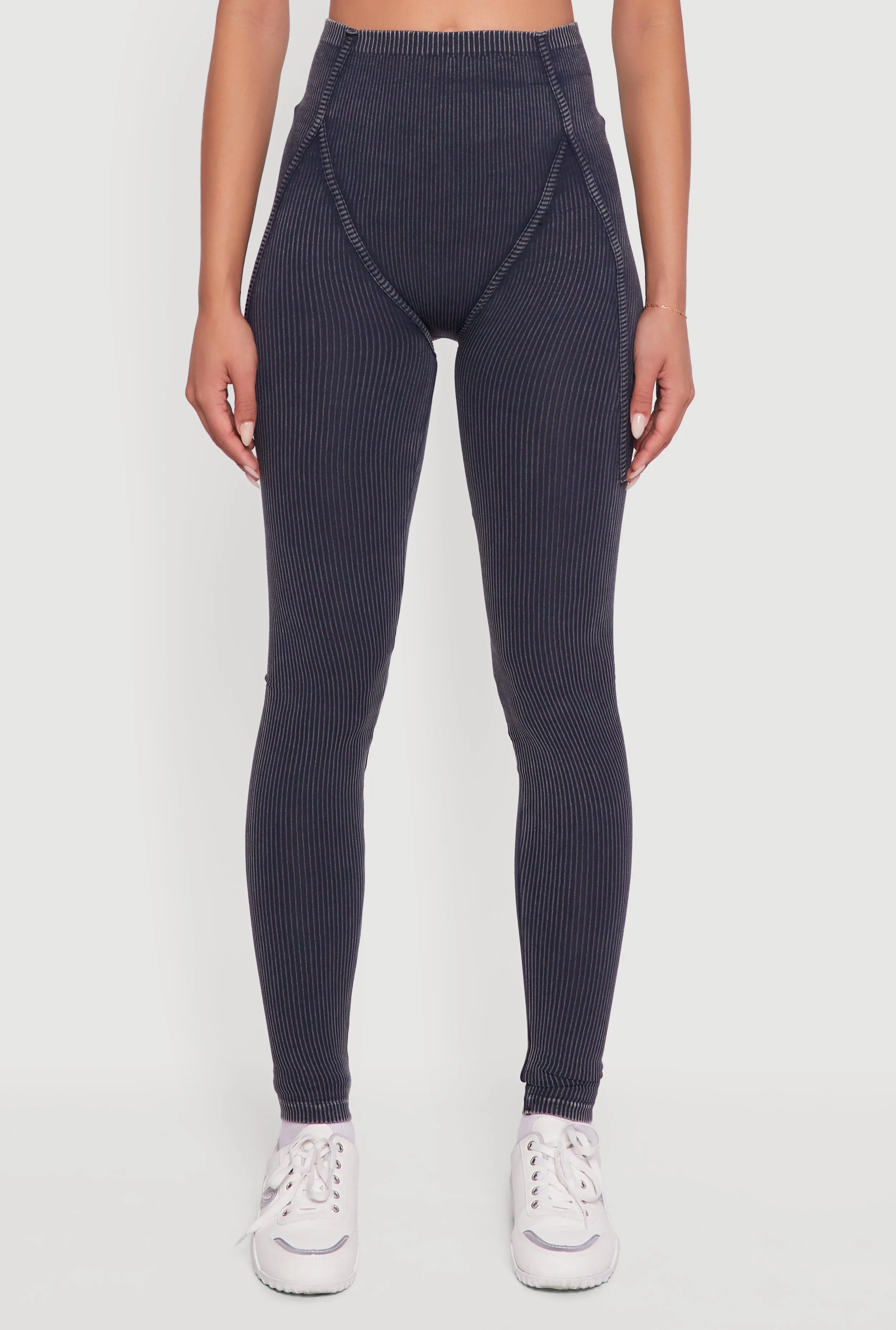 Decorative Stitch Acid Wash Ribbed Knit Leggings sold by Rainbow product image thumbnail 3