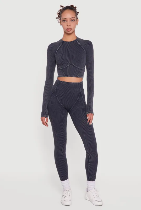 Decorative Stitch Acid Wash Ribbed Knit Leggings sold by Rainbow