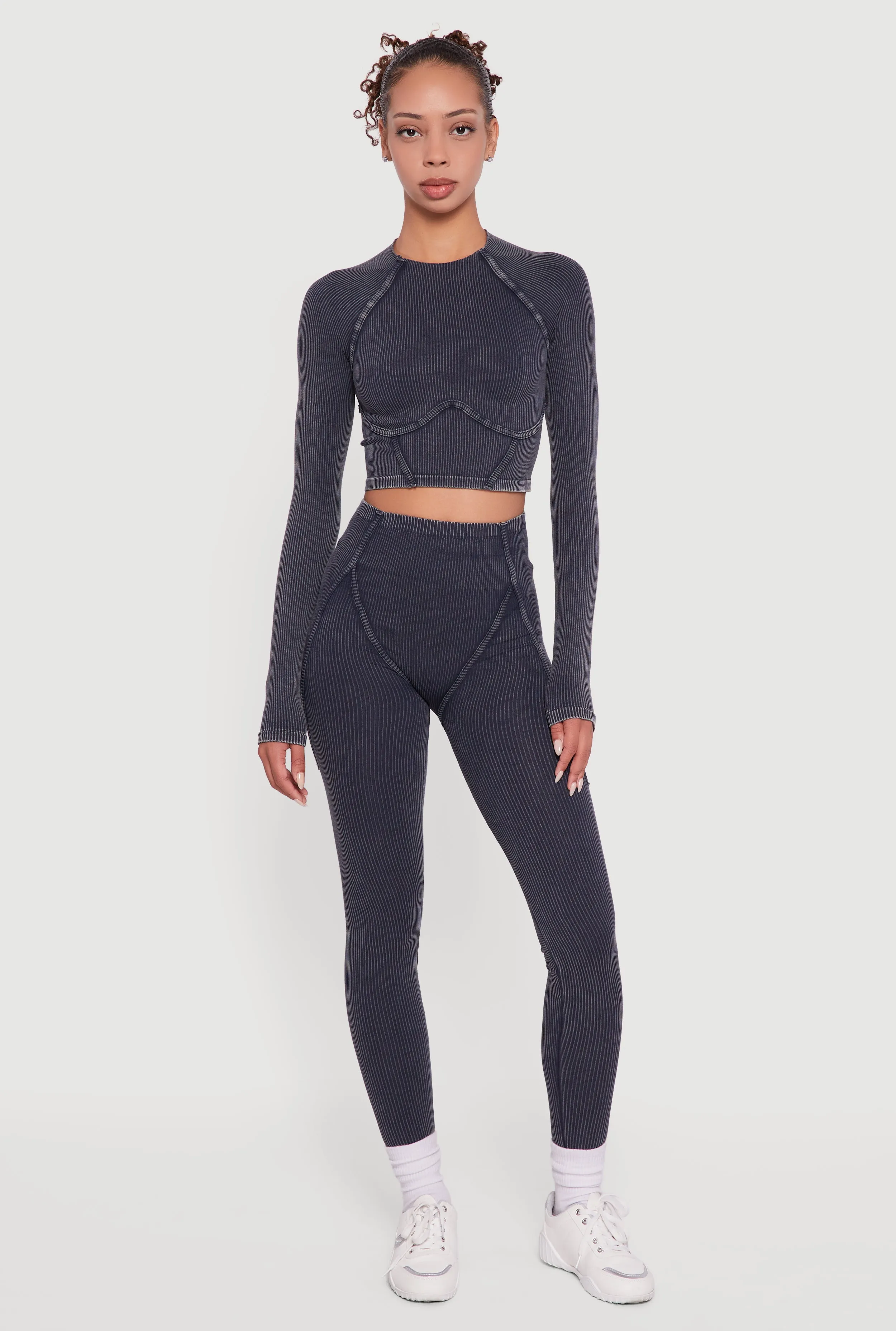 Decorative Stitch Acid Wash Ribbed Knit Leggings sold by Rainbow